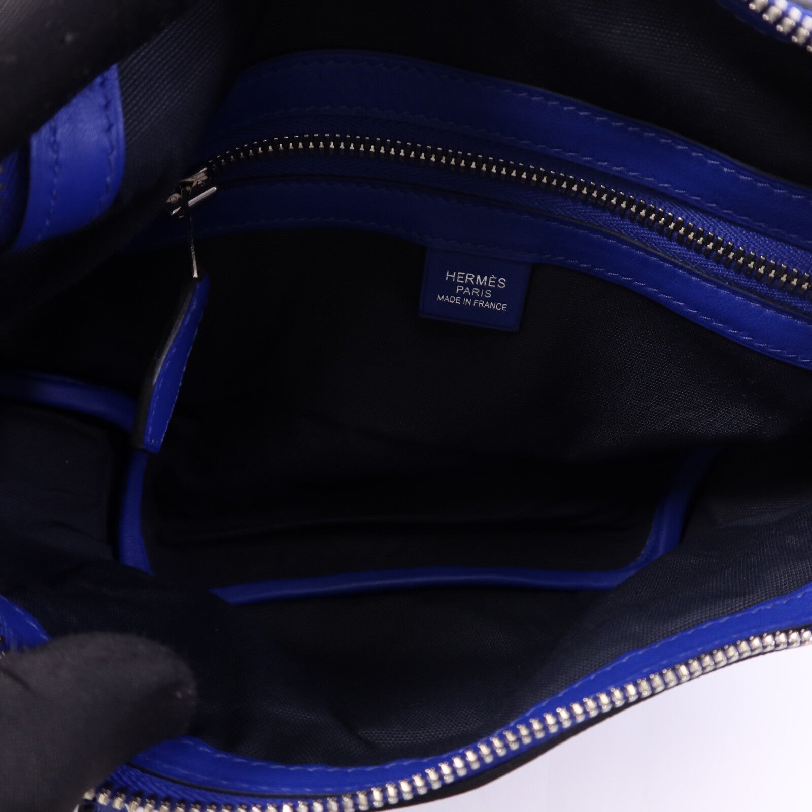 HERMES Swift皮革Cityslide Belt PM銀扣腰包Bleu Indigo/Bleu Electrique