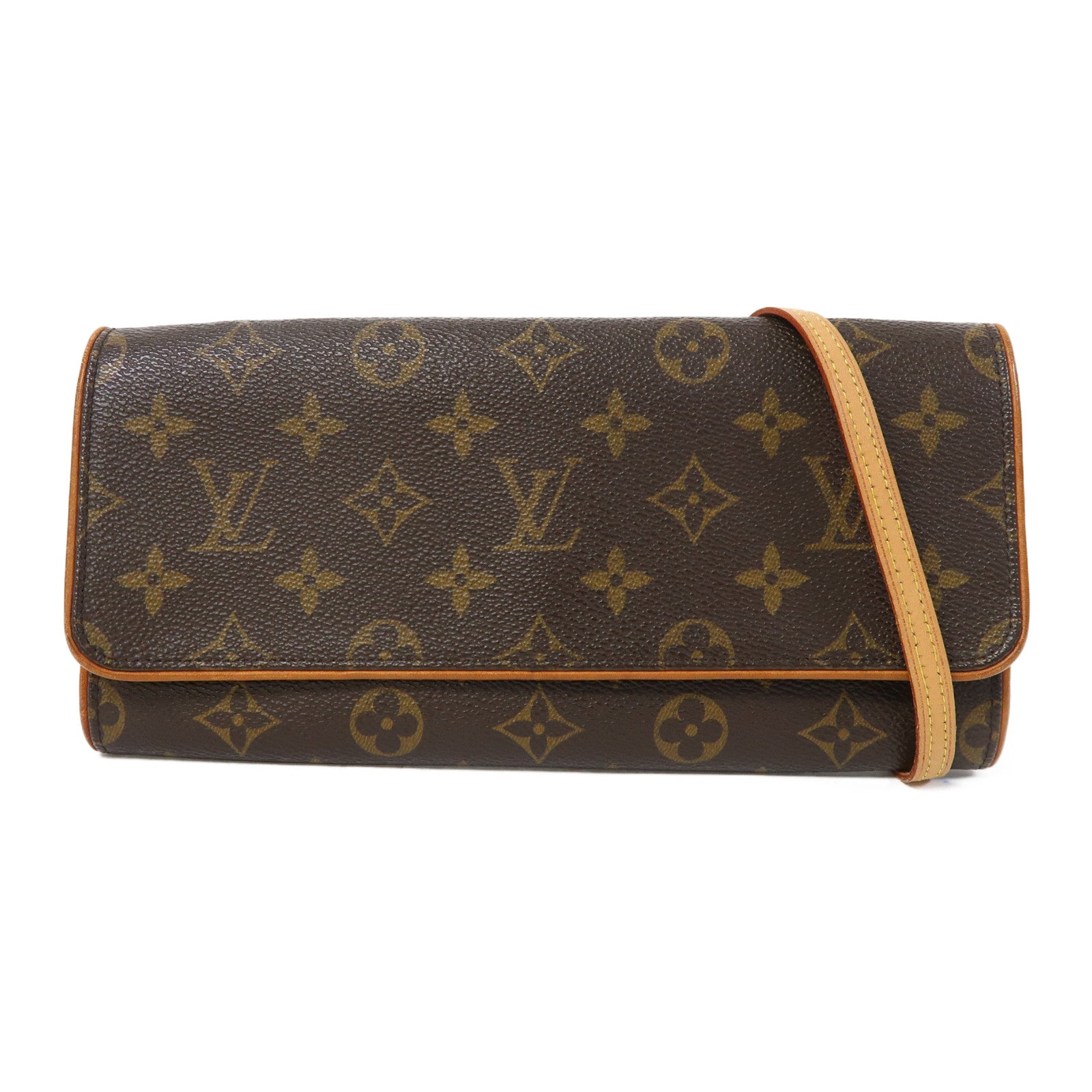 LOUIS VUITTON 【激減優惠】Monogram Pochette Twin金扣肩背袋啡色