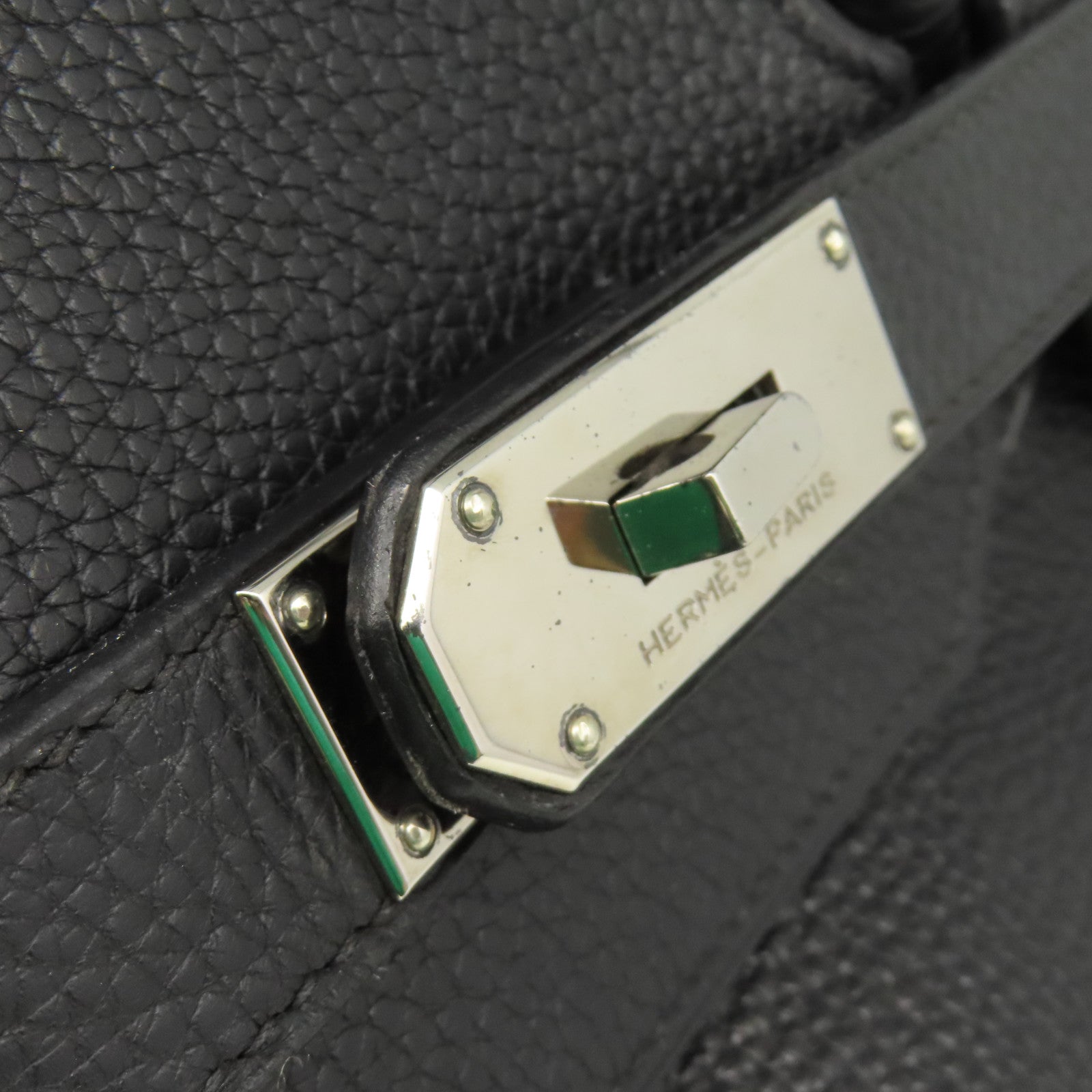 HERMES Clemence皮革Shoulder Birkin銀扣肩背袋黑色