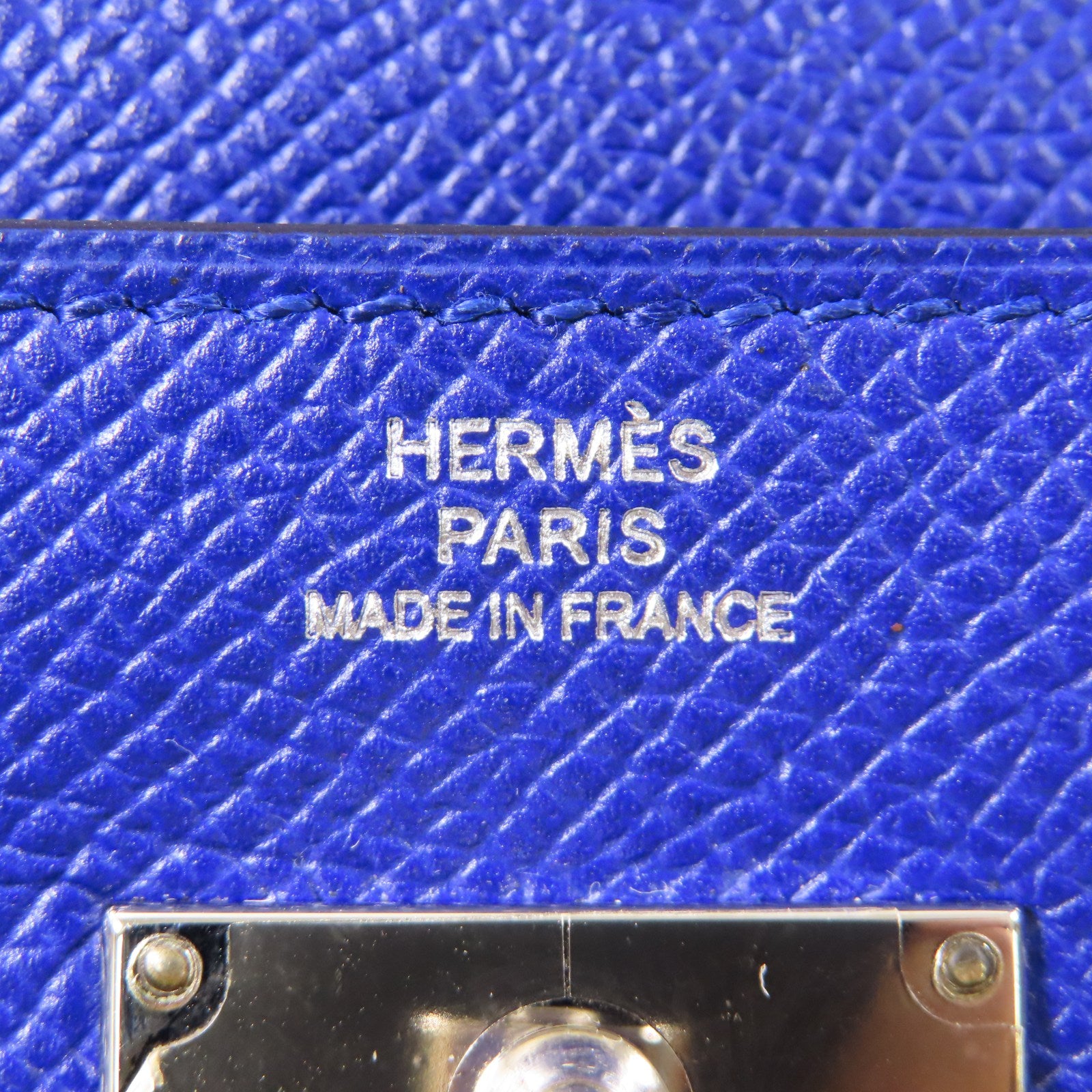 HERMES Epsom皮革Kelly Compact Wallet銀扣錢包Electric Blue藍色