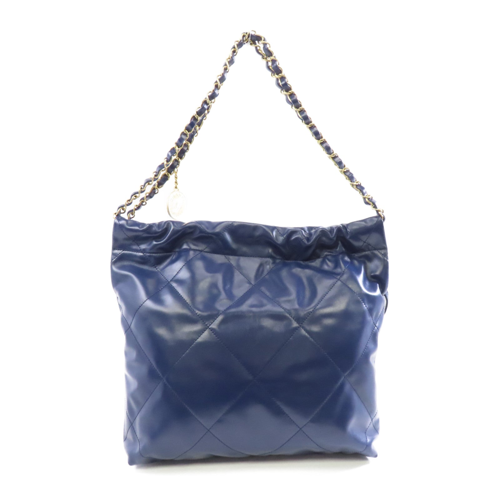 CHANEL 菱格牛皮皮革Chanel 22 Small金扣鏈帶肩背袋藍色