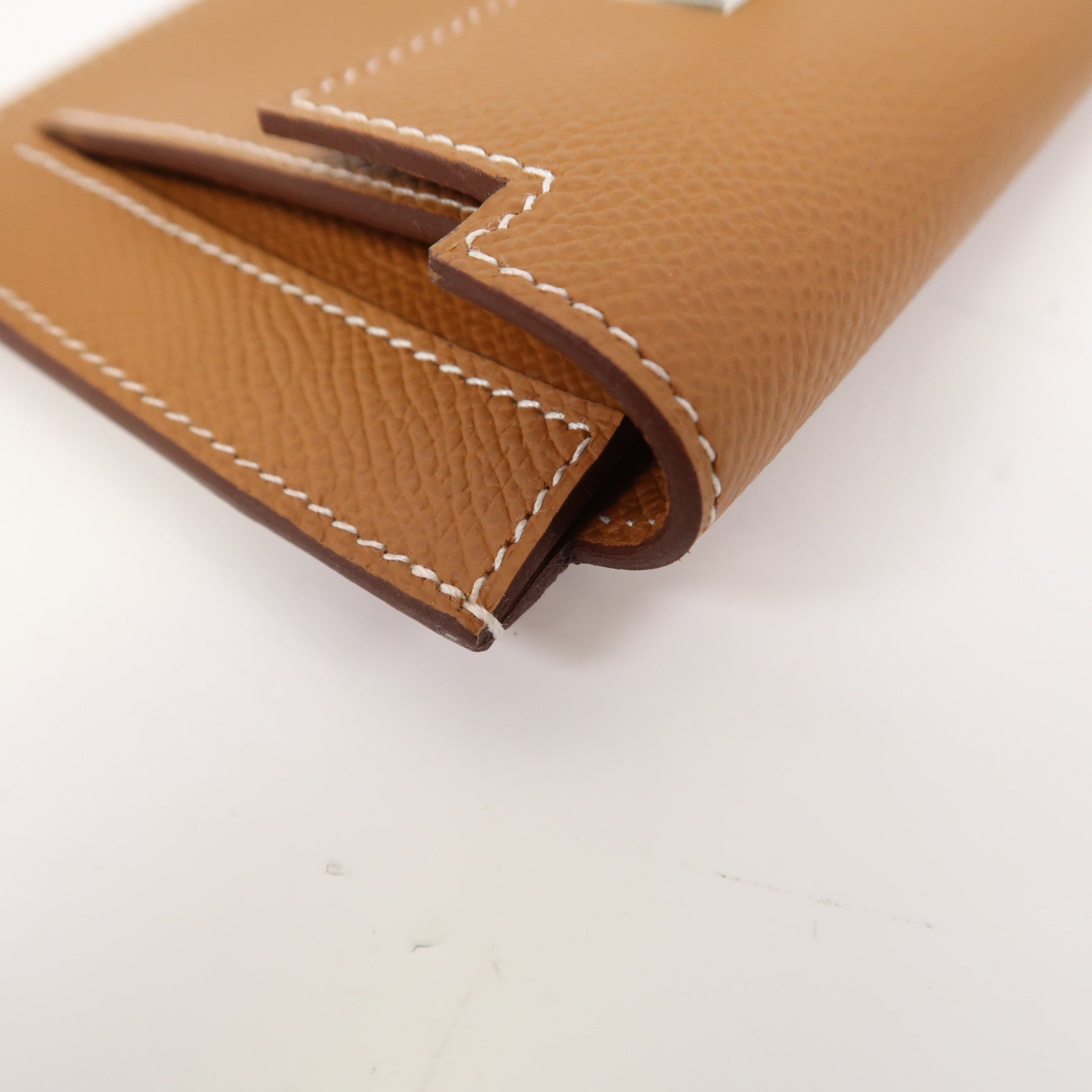 HERMES Epsom皮革Kelly Pocket Compact Wallet銀扣錢包經典駝色