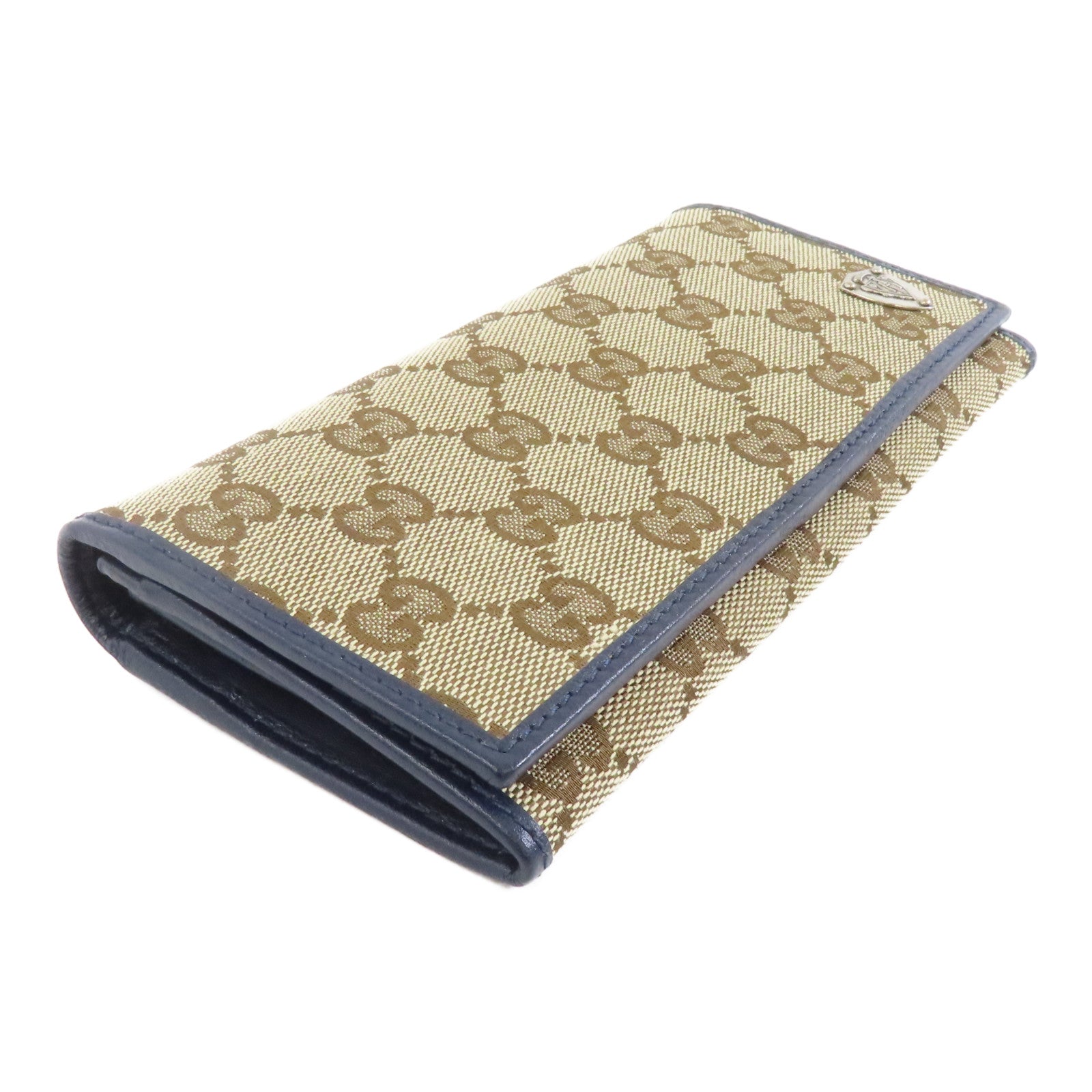 GUCCI 帆布Long Wallet銀扣長錢包棕色/藍色