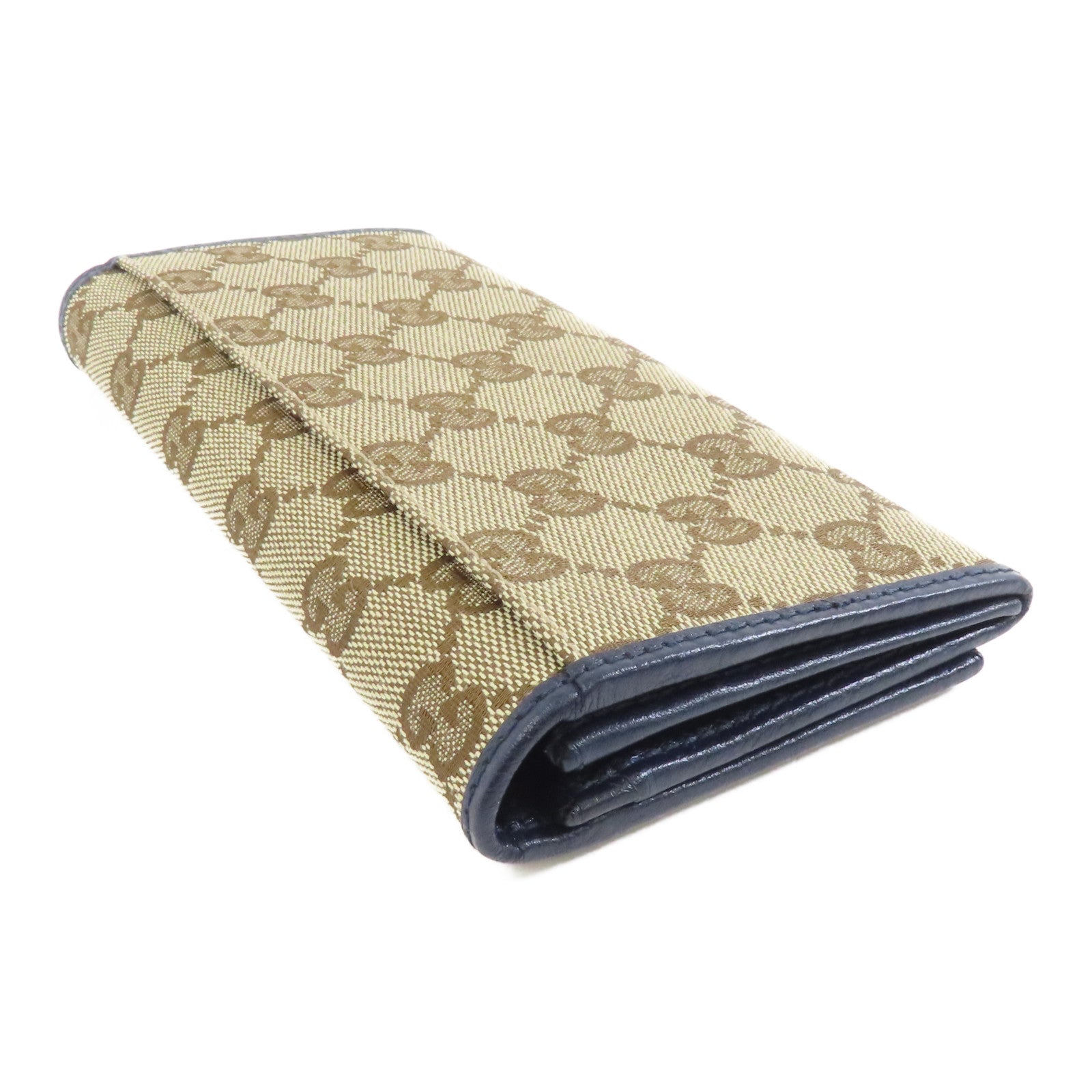 GUCCI 帆布Long Wallet銀扣長錢包棕色/藍色