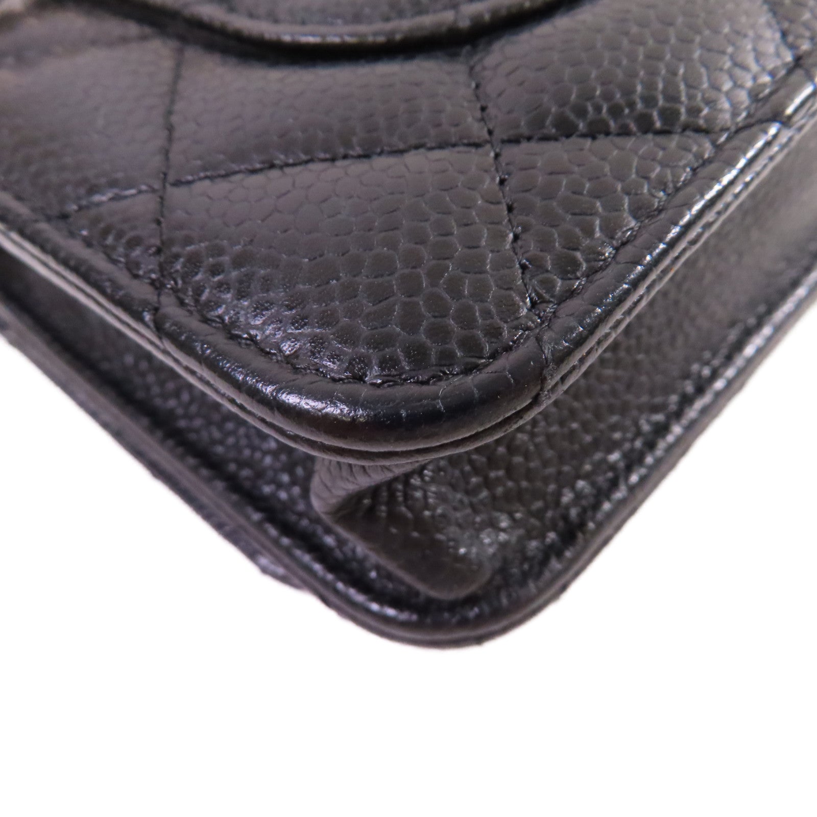 CHANEL 菱格Caviar皮革WOC Wallet On Chain Shoulder Bag金扣鏈帶肩背袋黑色