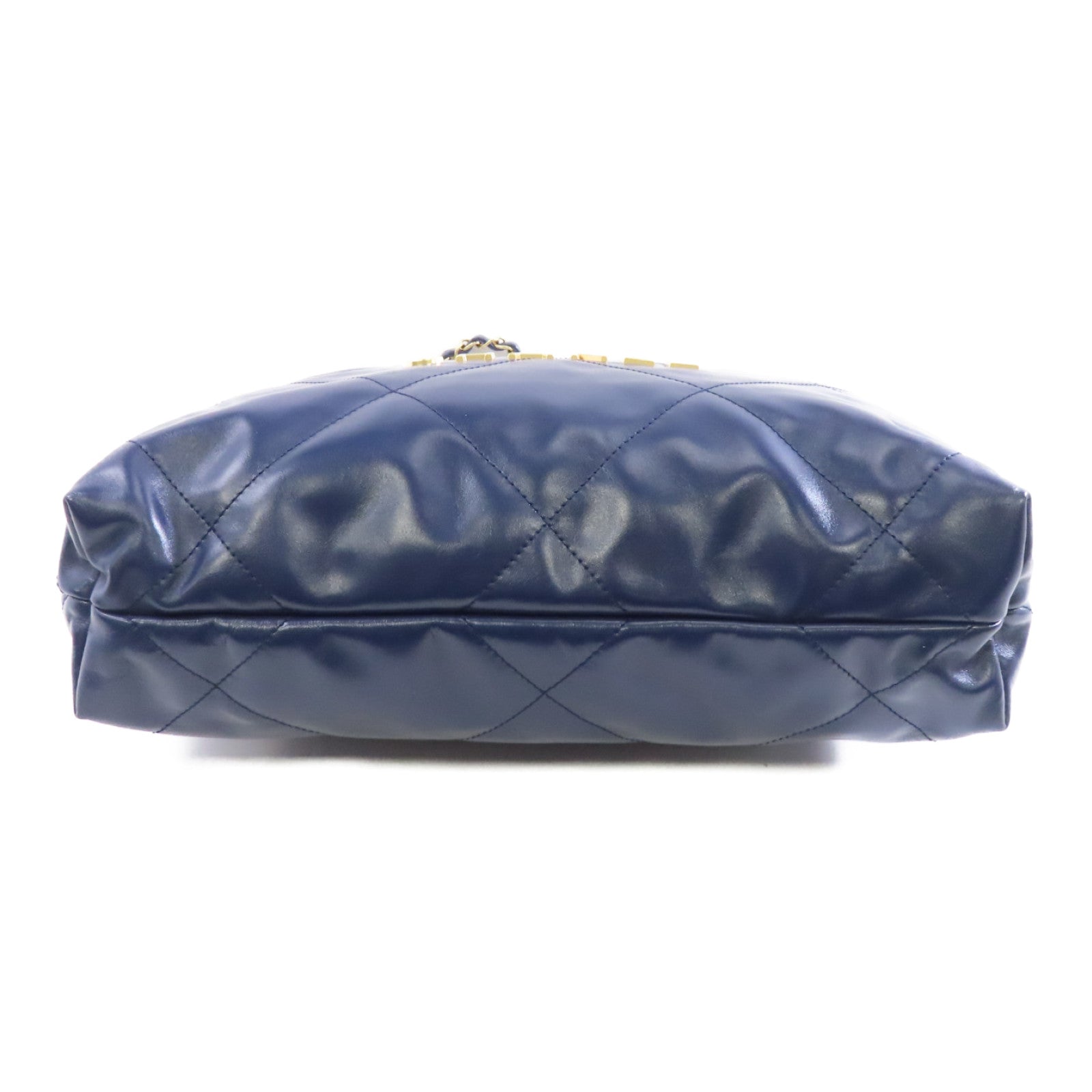 CHANEL 菱格牛皮皮革Chanel 22 Small金扣鏈帶肩背袋藍色
