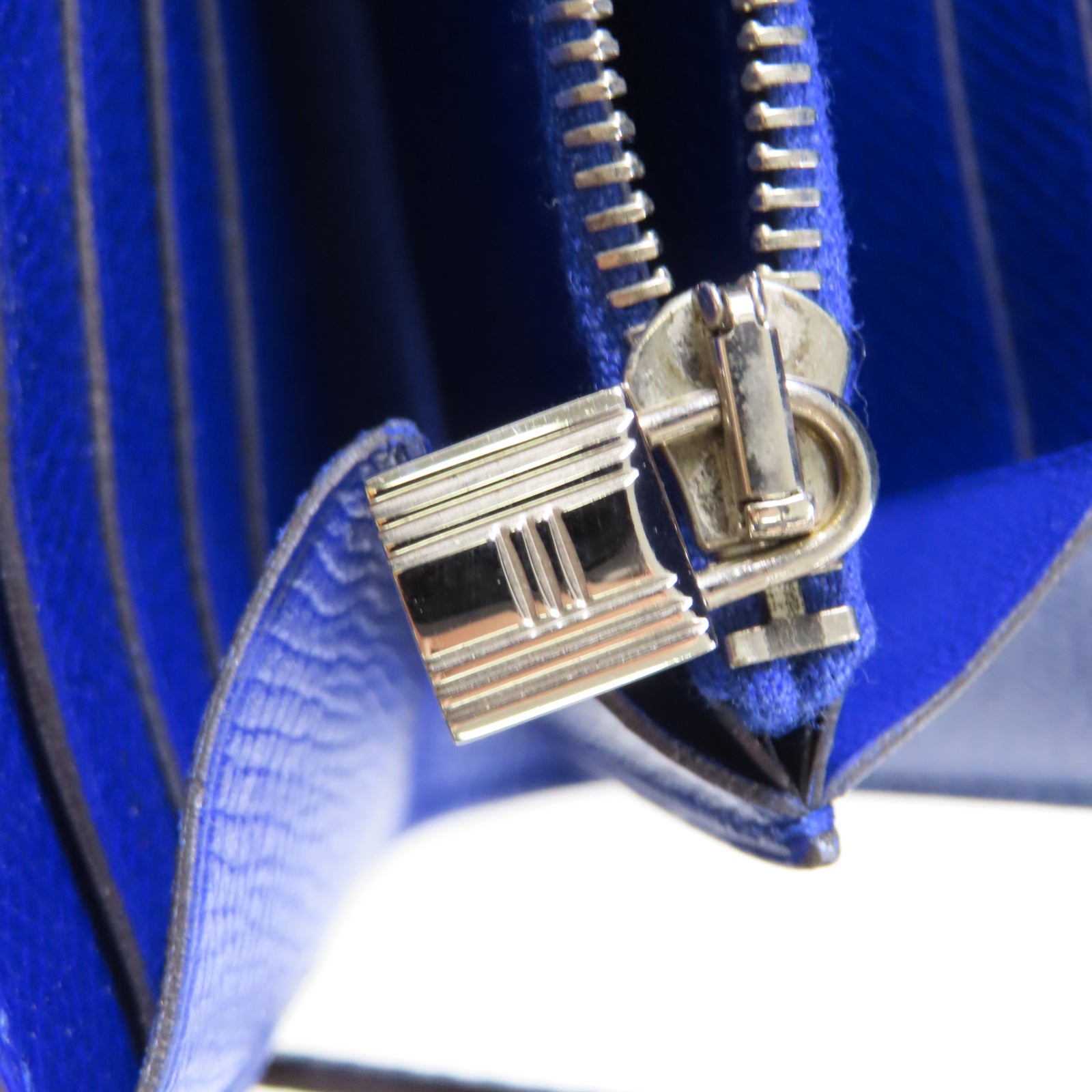 HERMES Epsom皮革Kelly Compact Wallet銀扣錢包Electric Blue藍色