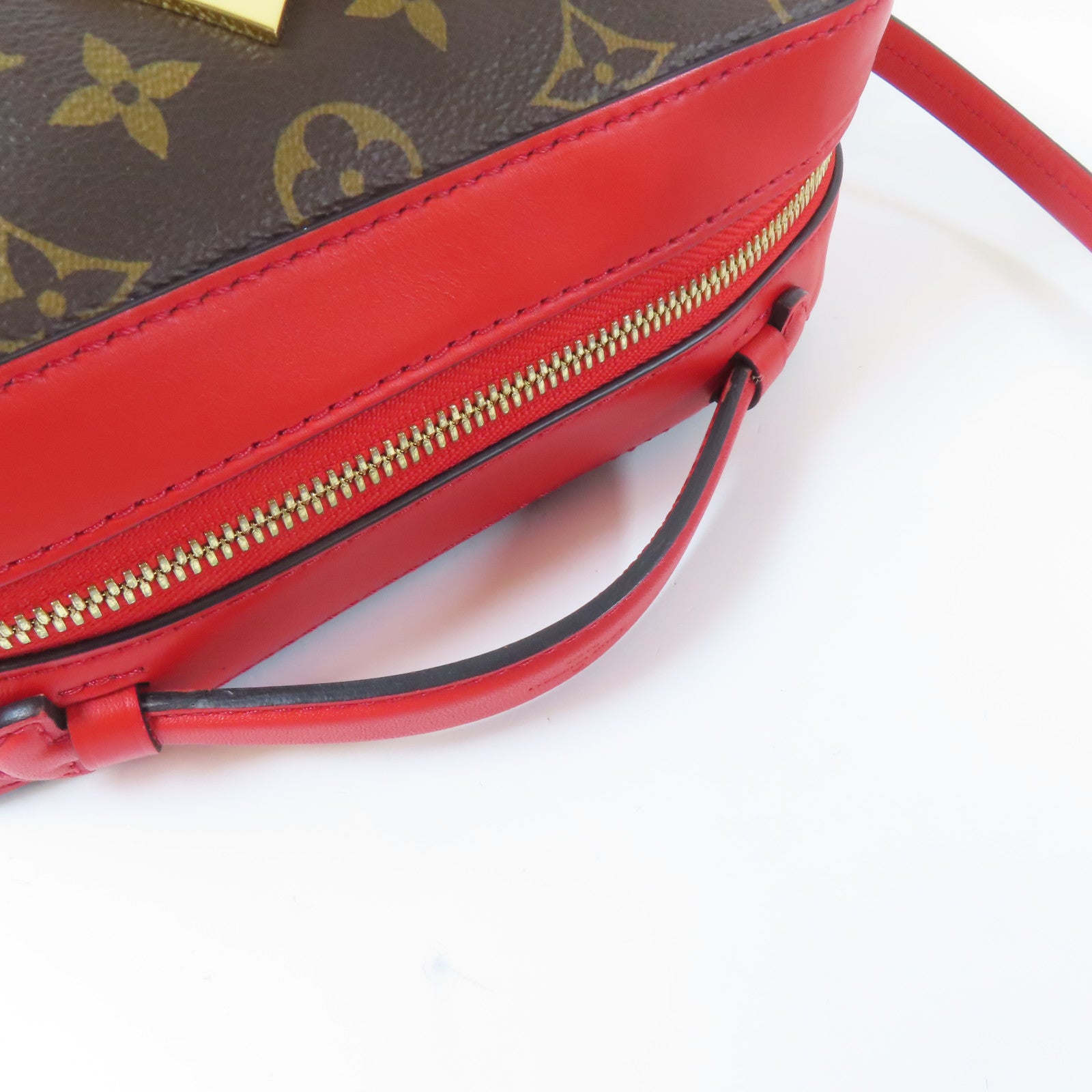 LOUIS VUITTON Monogram Saintonge金扣手挽肩背兩用袋啡色/紅色