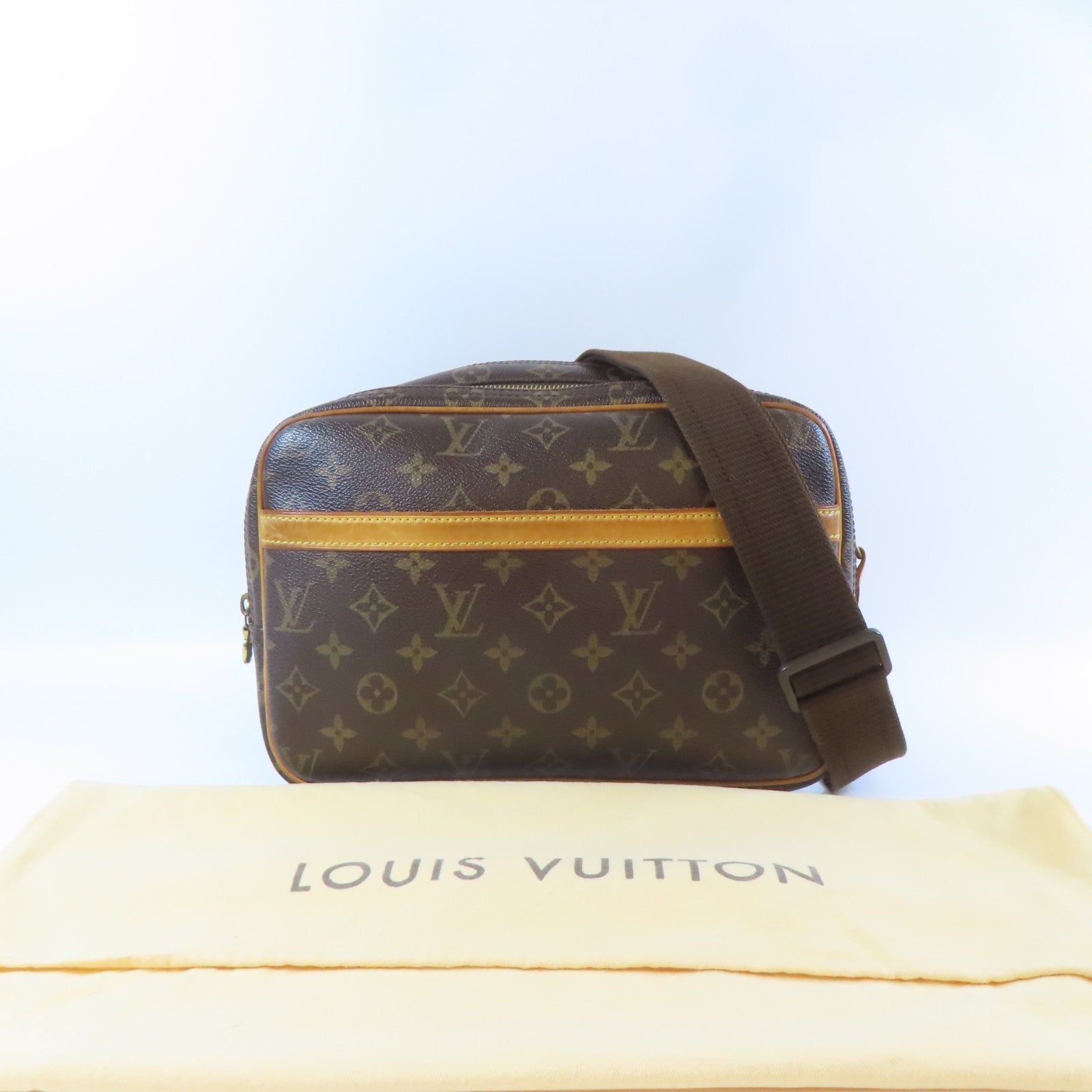 LOUIS VUITTON Monogram Reporter PM 金扣肩背袋啡色