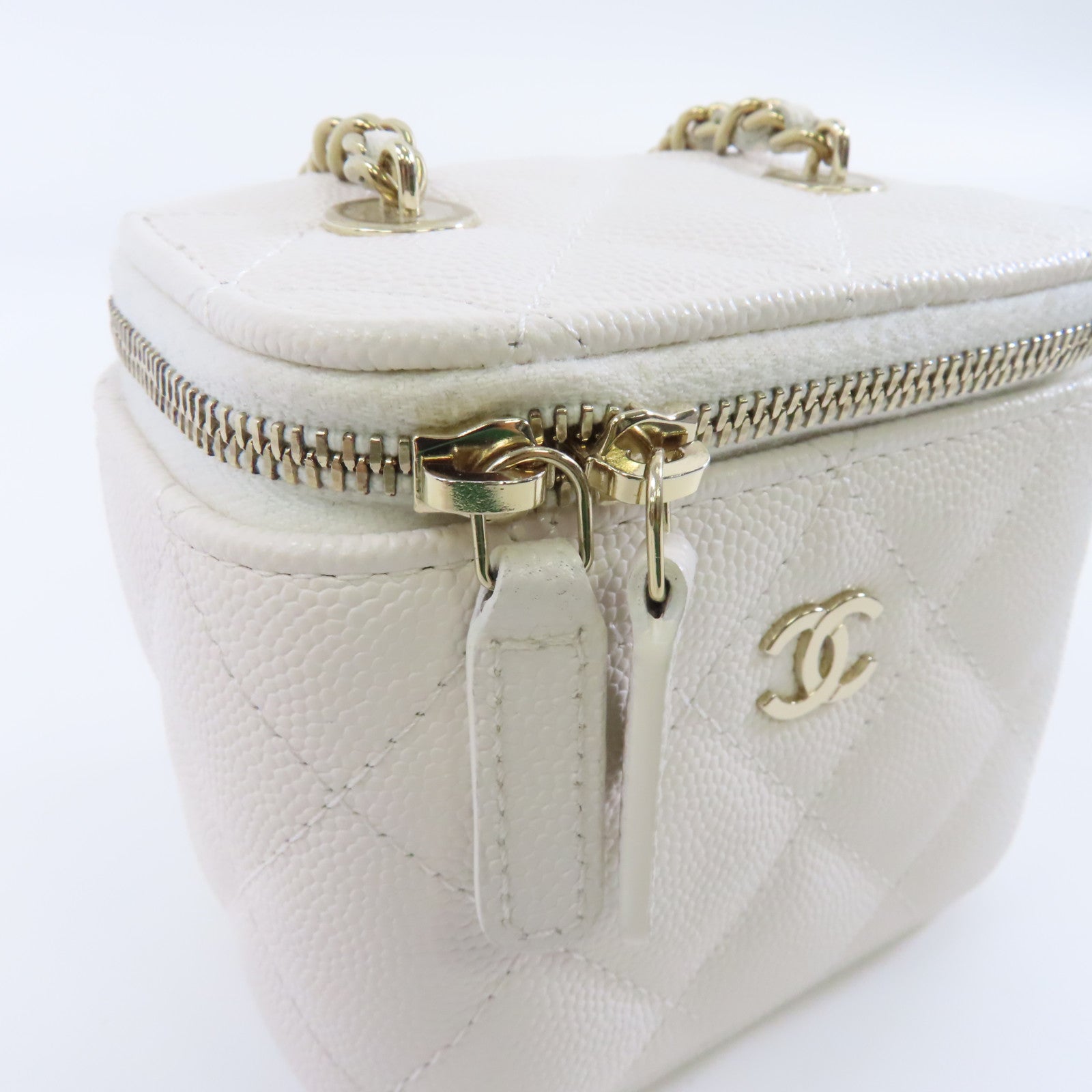 CHANEL 【激減優惠】菱格Caviar皮革Chain Shoulder Bag金扣鏈帶肩背袋白色