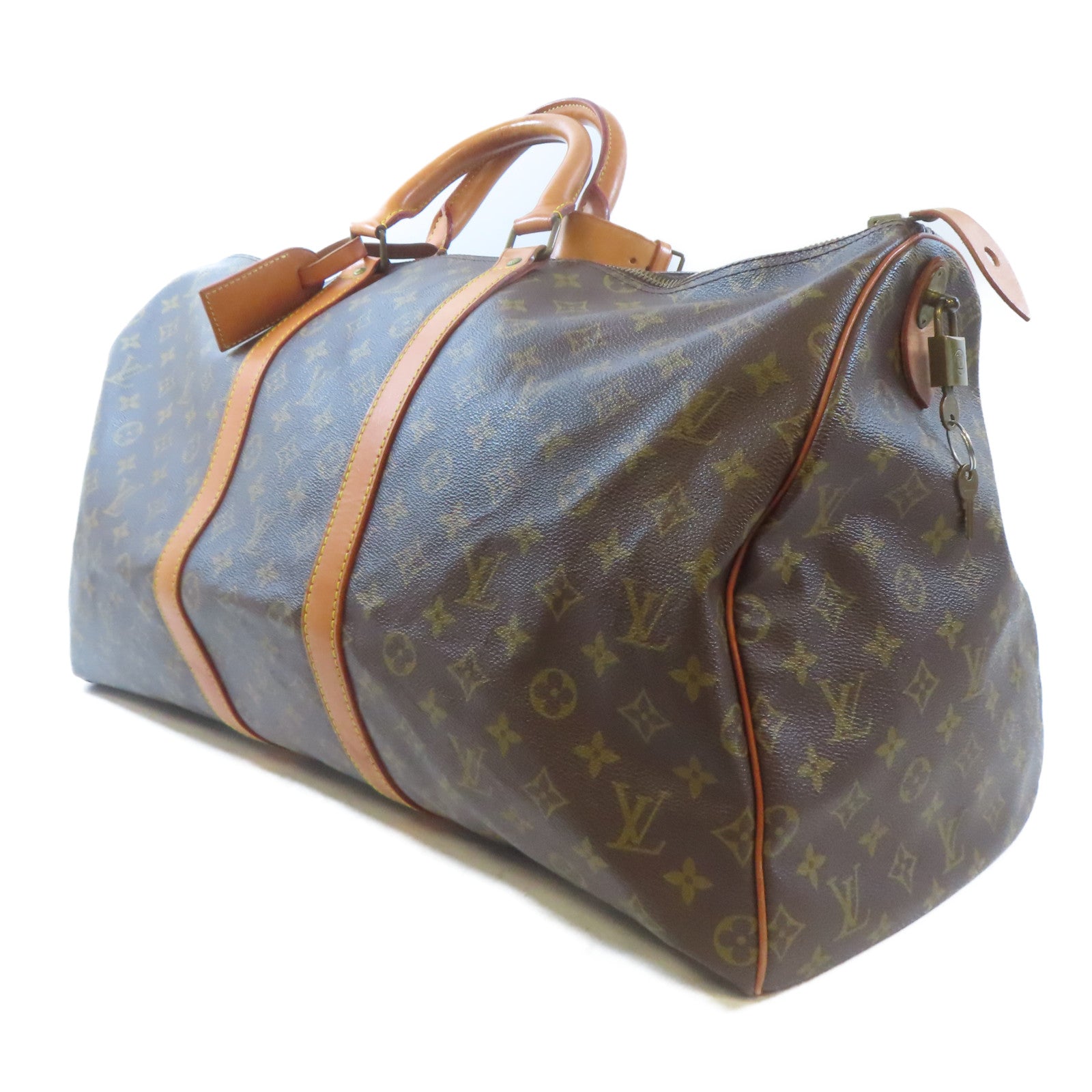 LOUIS VUITTON Monogram Keepall 55金扣手挽袋啡色