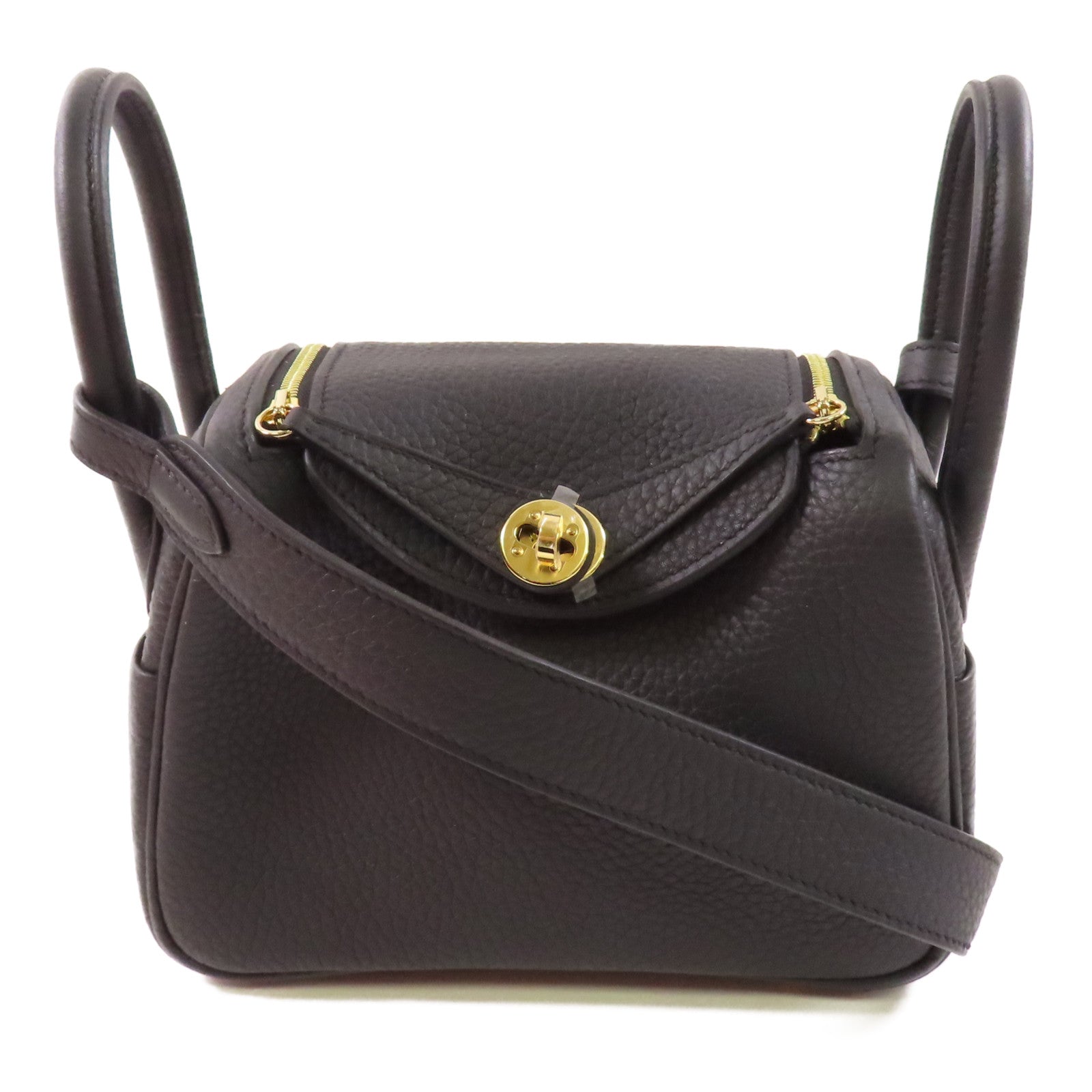 HERMES Clemence皮革Mini Lindy金扣手挽肩背兩用袋Noir