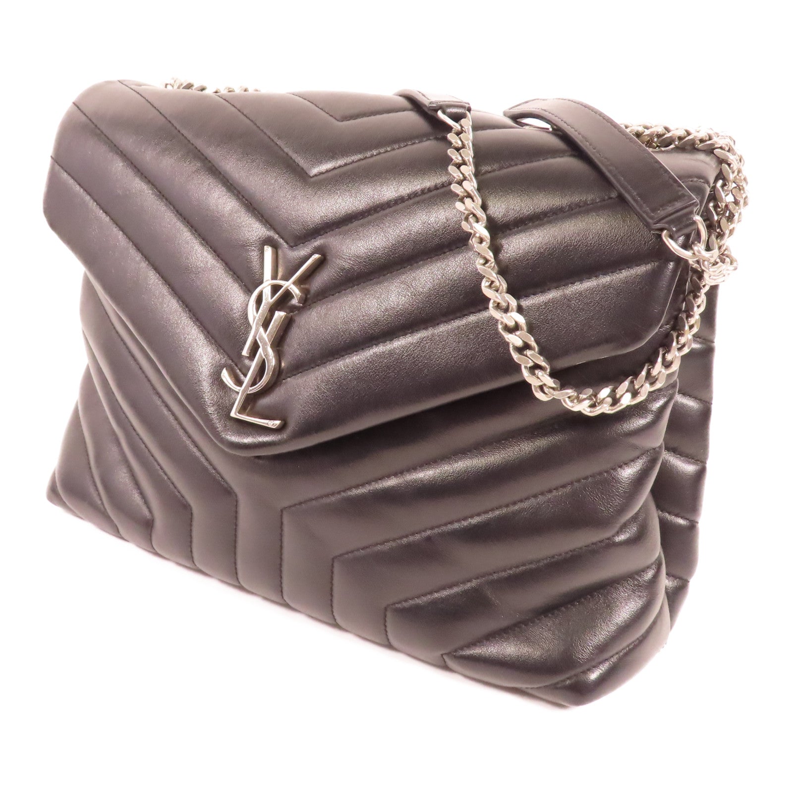 YVES SAINT LAURENT 羊皮皮革Lou Lou Chain Shoulder銀扣肩背袋