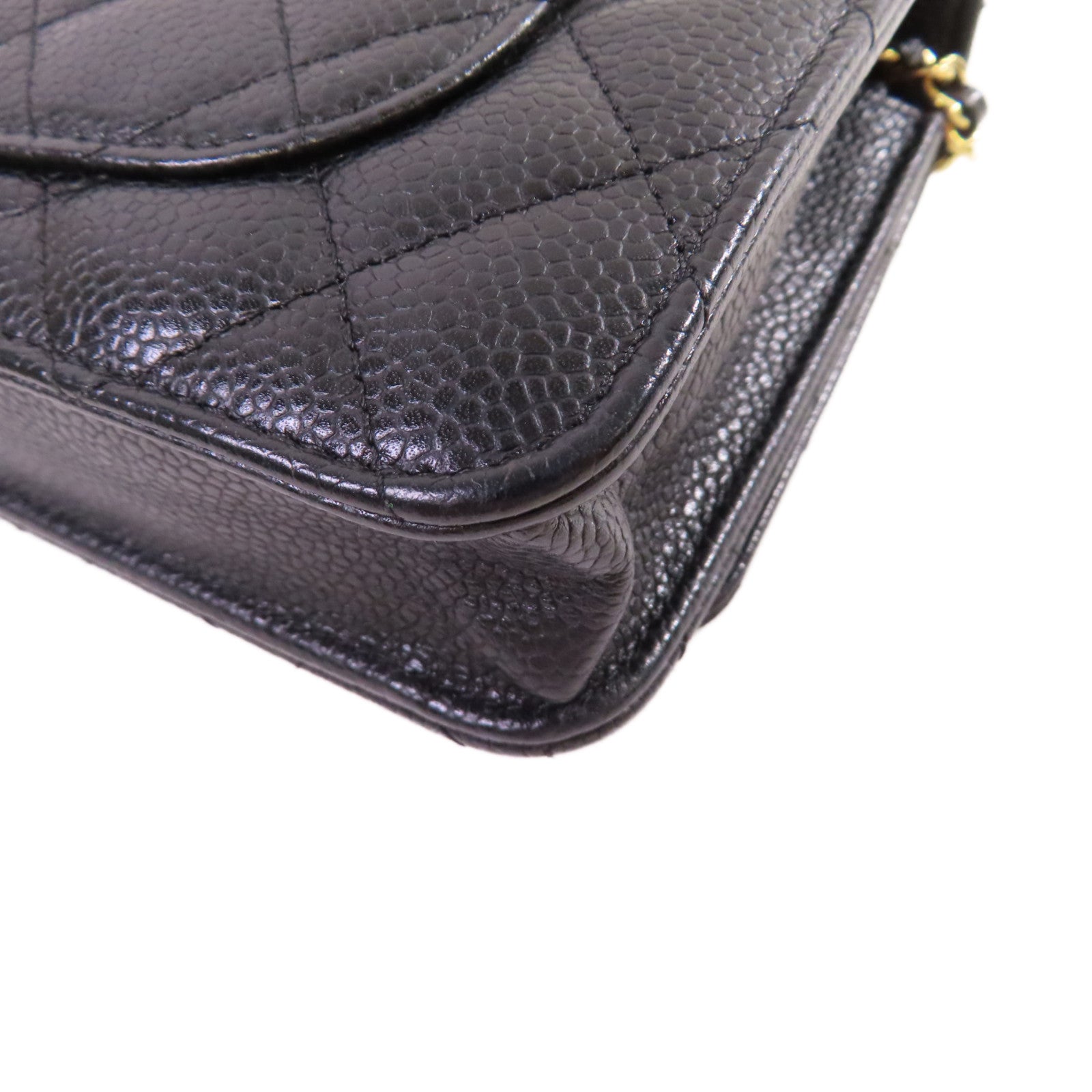 CHANEL 菱格Caviar皮革WOC Wallet On Chain Shoulder Bag金扣鏈帶肩背袋黑色