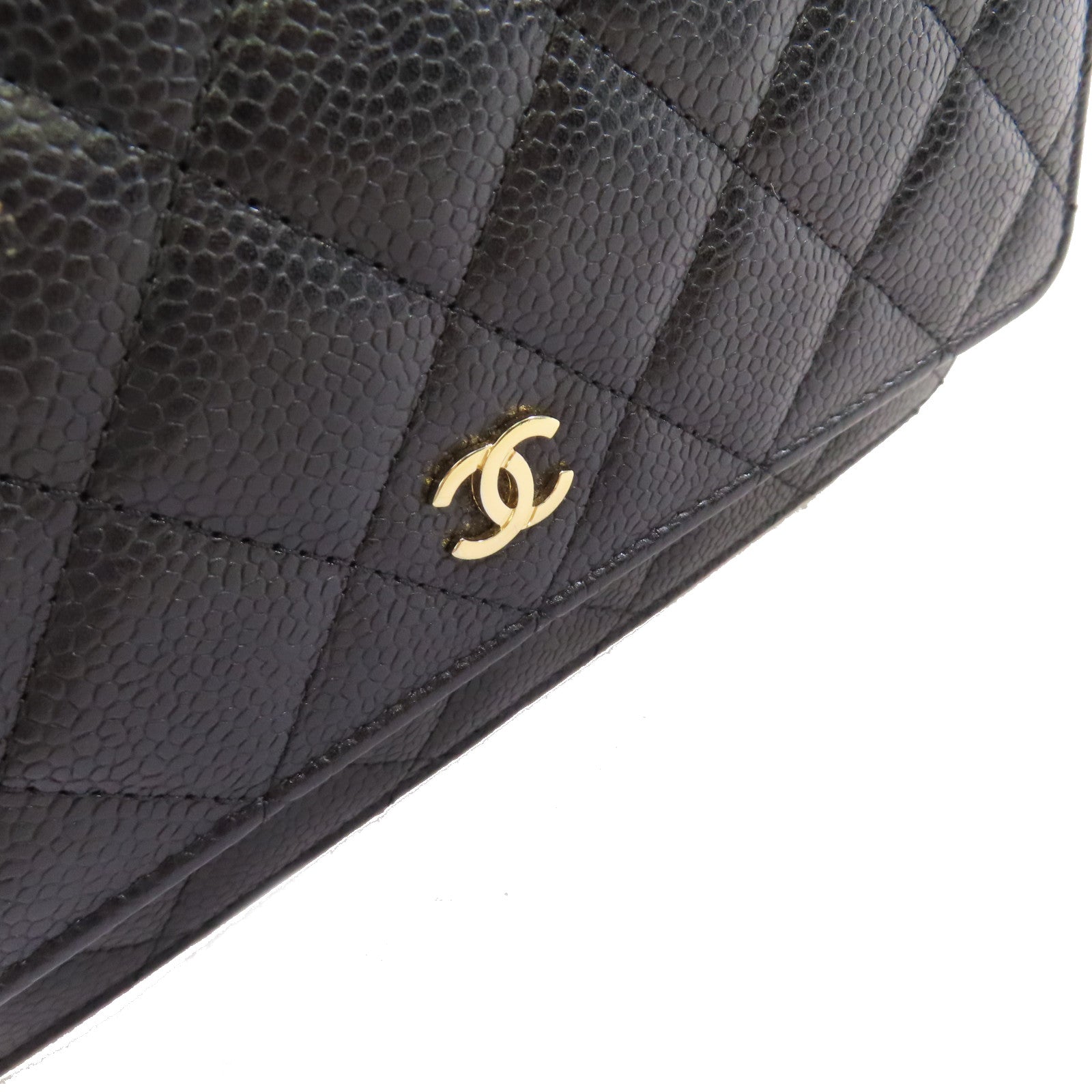 CHANEL 菱格Caviar皮革WOC Wallet On Chain Shoulder Bag金扣鏈帶肩背袋黑色