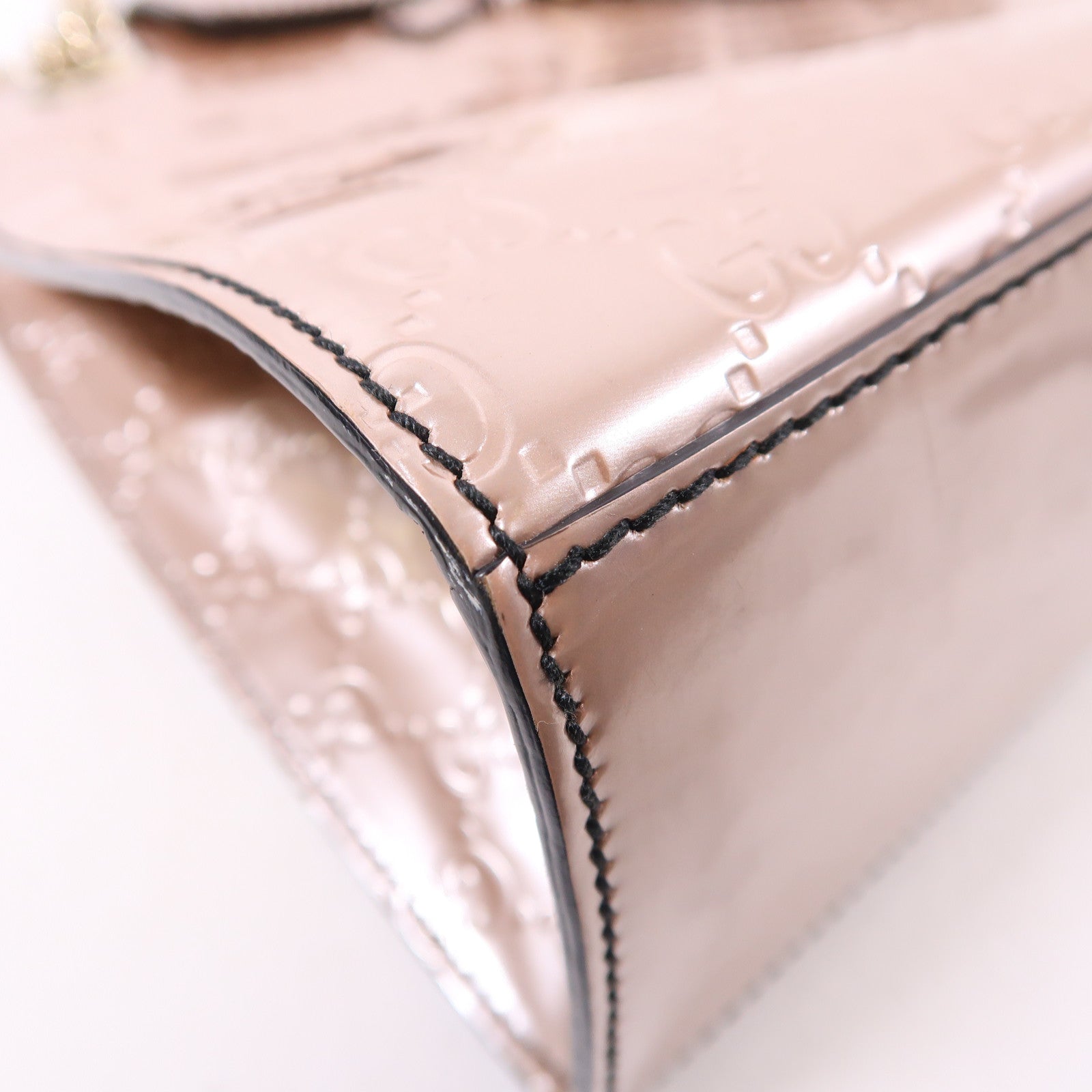 GUCCI 漆皮皮革Chain Shoulder Bag銀扣鏈帶肩背袋