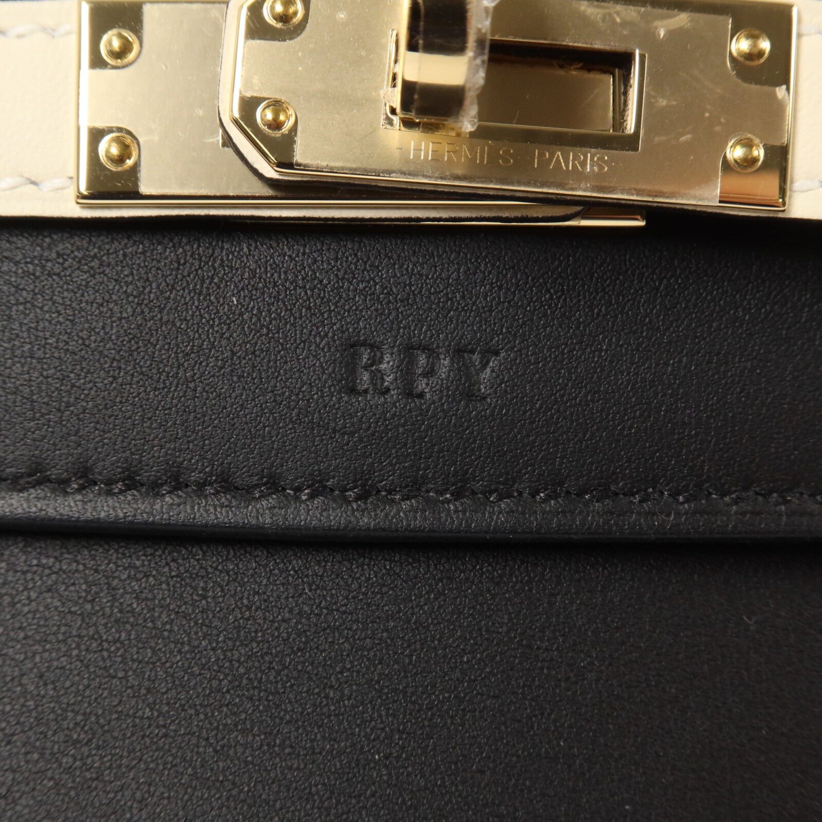 HERMES Swift皮革Kelly Pochette SPO手挽袋Noir/Craie