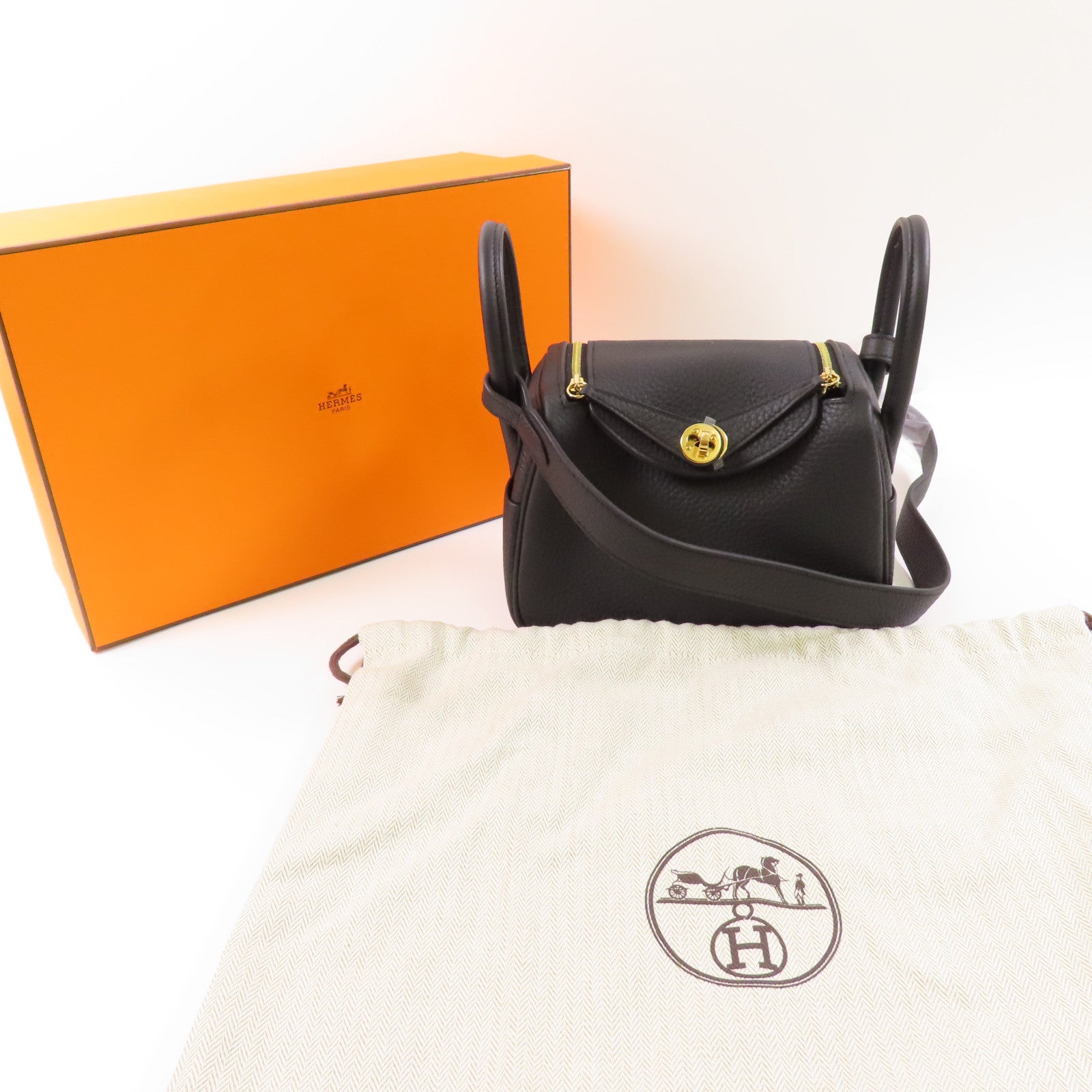 HERMES Clemence皮革Mini Lindy金扣手挽肩背兩用袋Noir