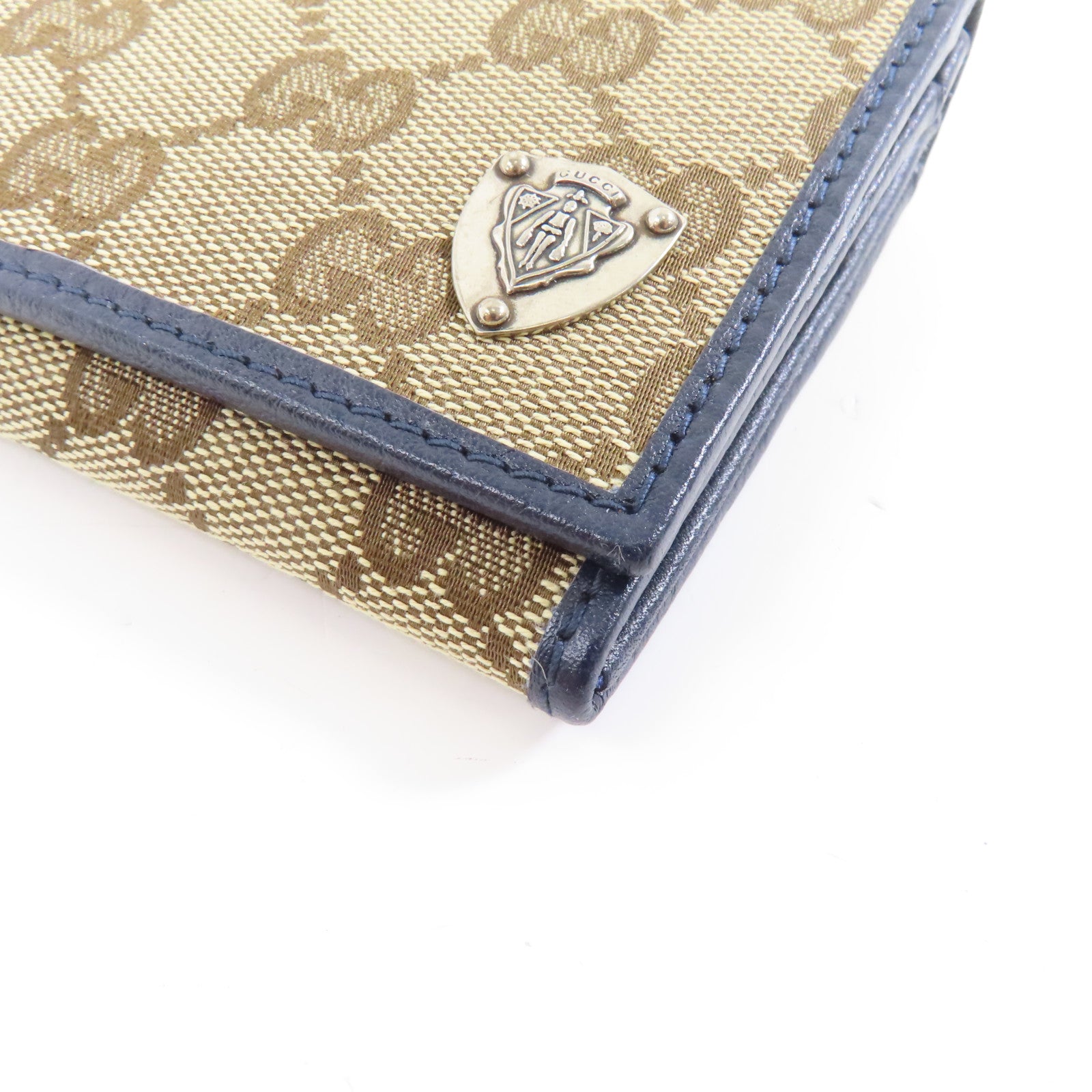 GUCCI 帆布Long Wallet銀扣長錢包棕色/藍色