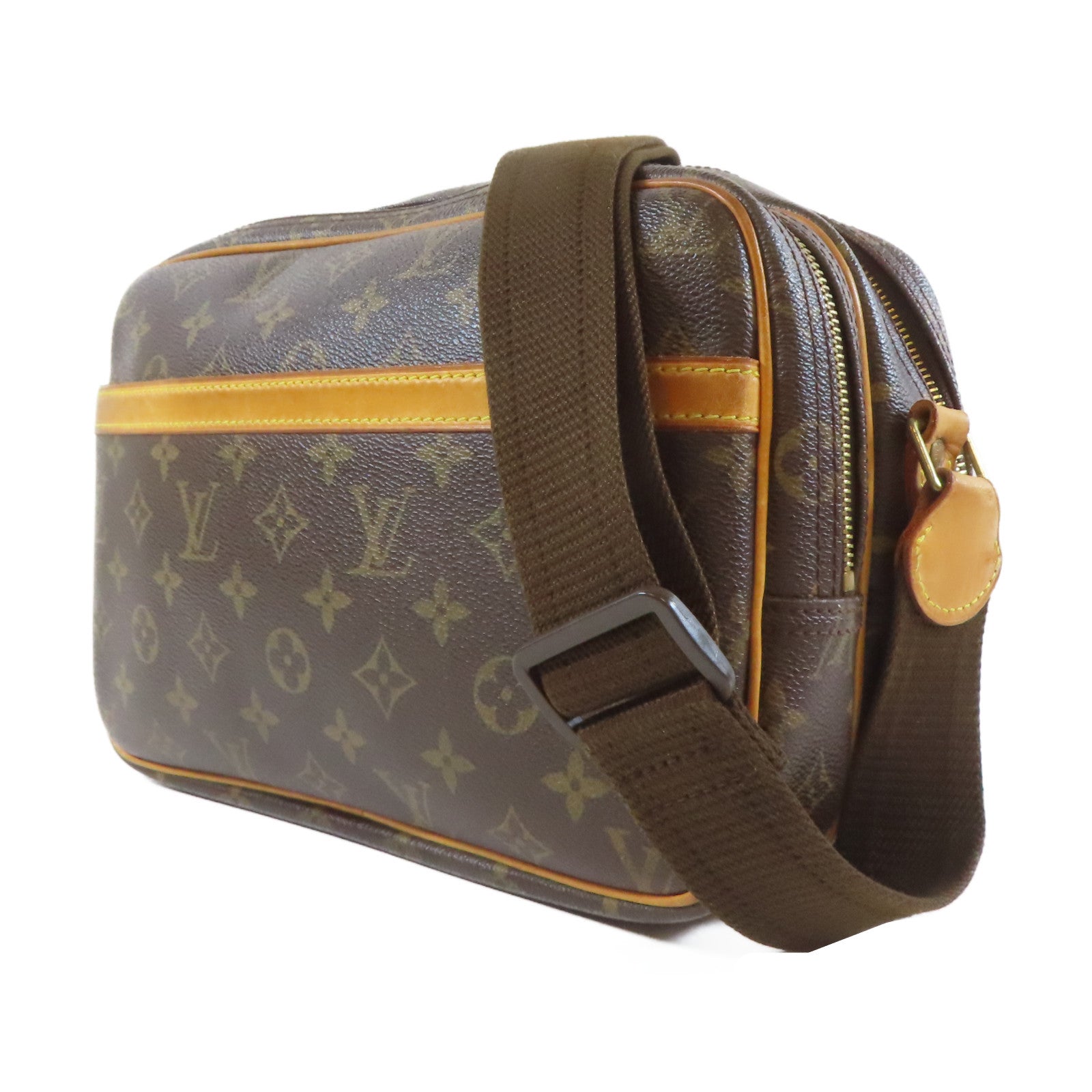 LOUIS VUITTON Monogram Reporter PM 金扣肩背袋啡色