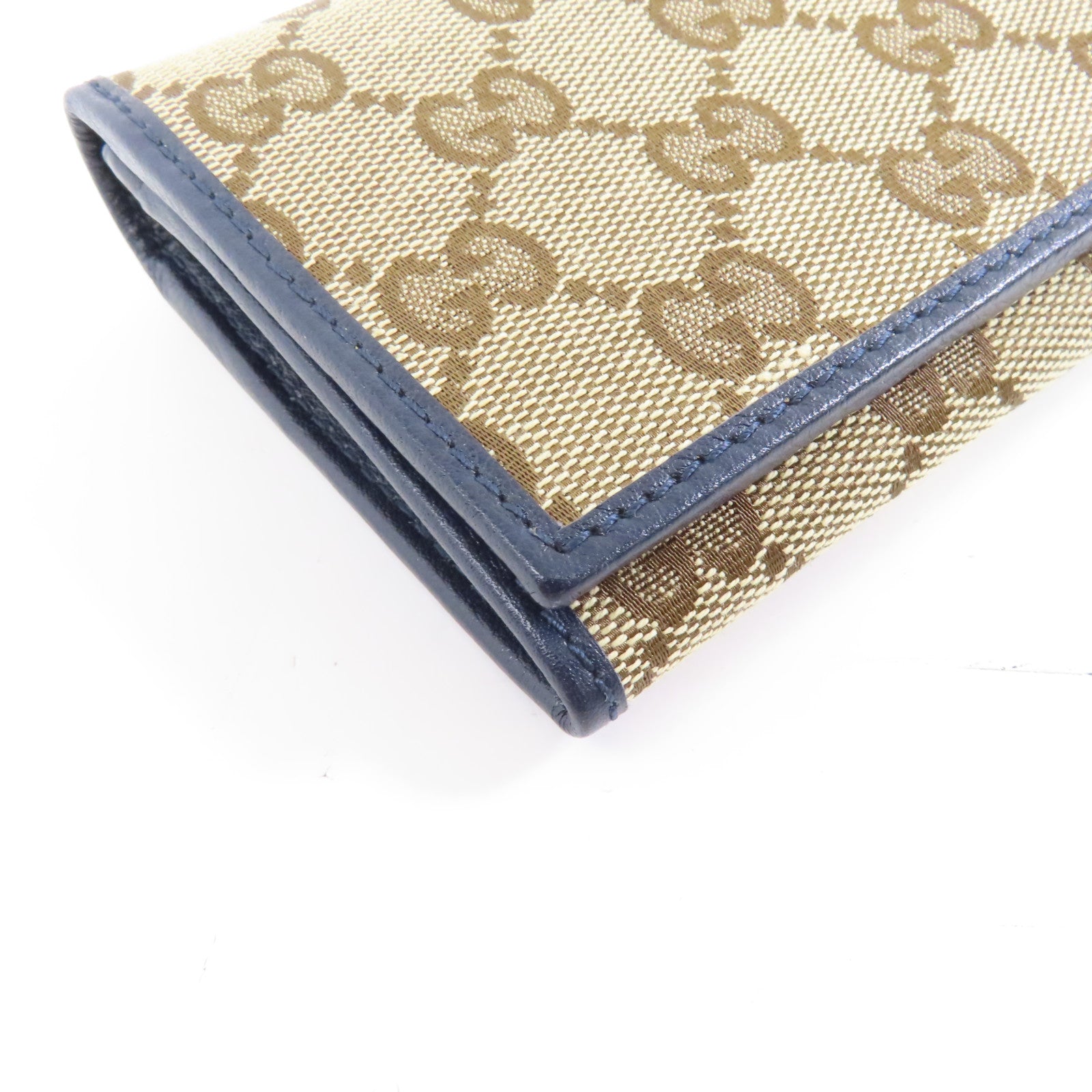 GUCCI 帆布Long Wallet銀扣長錢包棕色/藍色