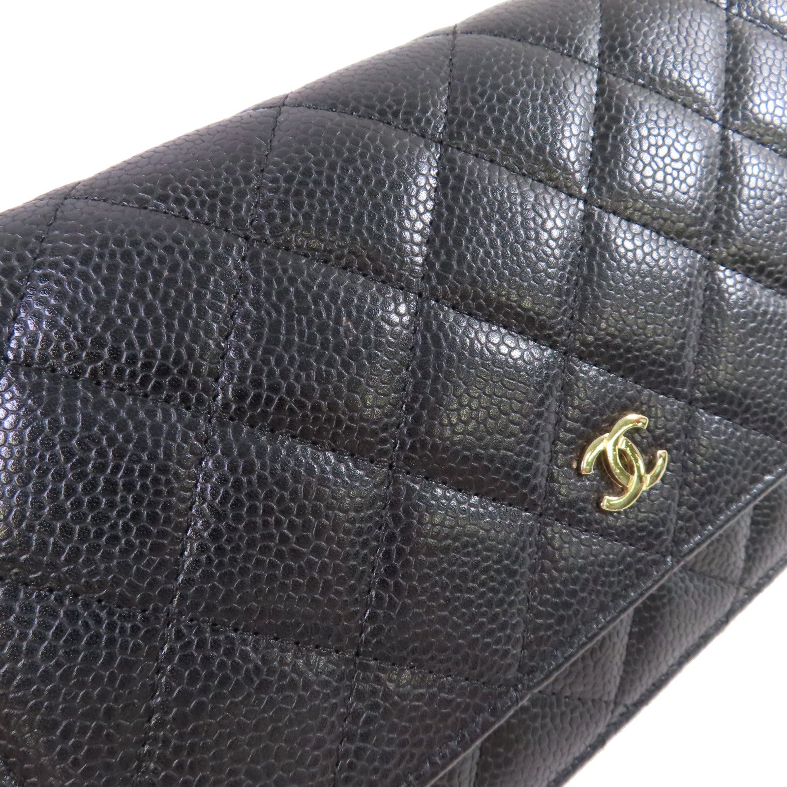 CHANEL 菱格Caviar皮革WOC Wallet On Chain Shoulder Bag金扣鏈帶肩背袋黑色