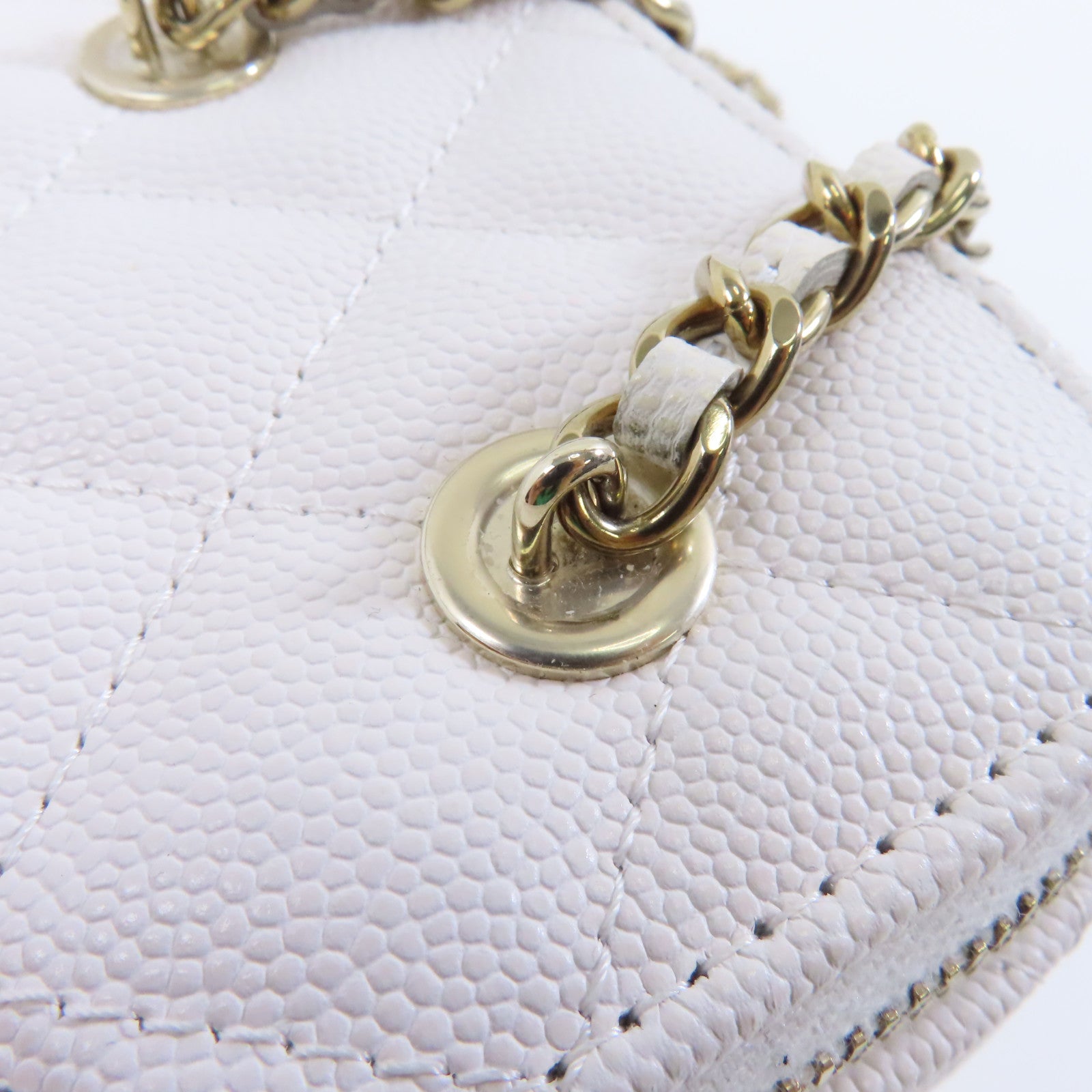 CHANEL 【激減優惠】菱格Caviar皮革Chain Shoulder Bag金扣鏈帶肩背袋白色