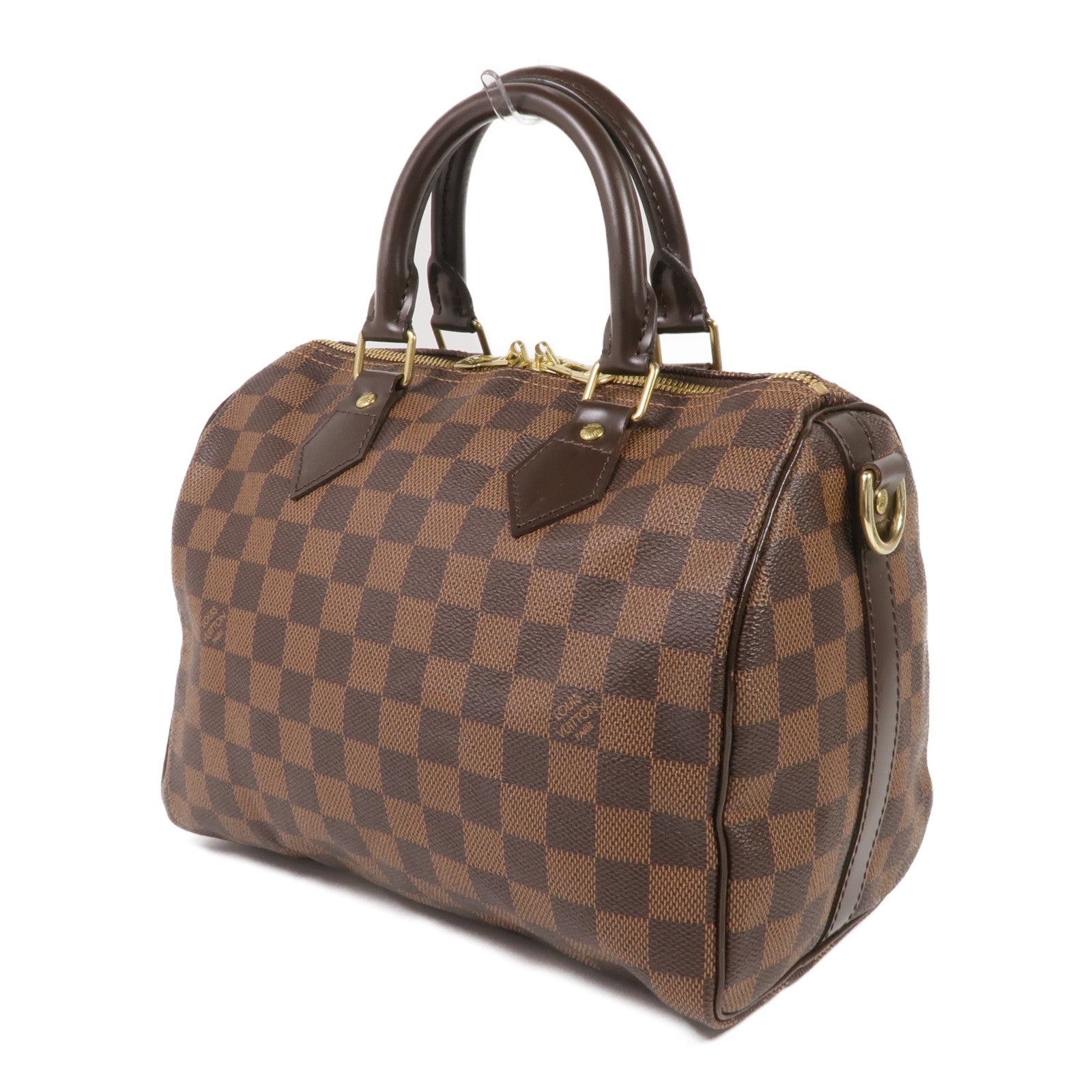 LOUIS VUITTON Damier Speedy Bandouliere 25金扣手挽肩背兩用袋棕色