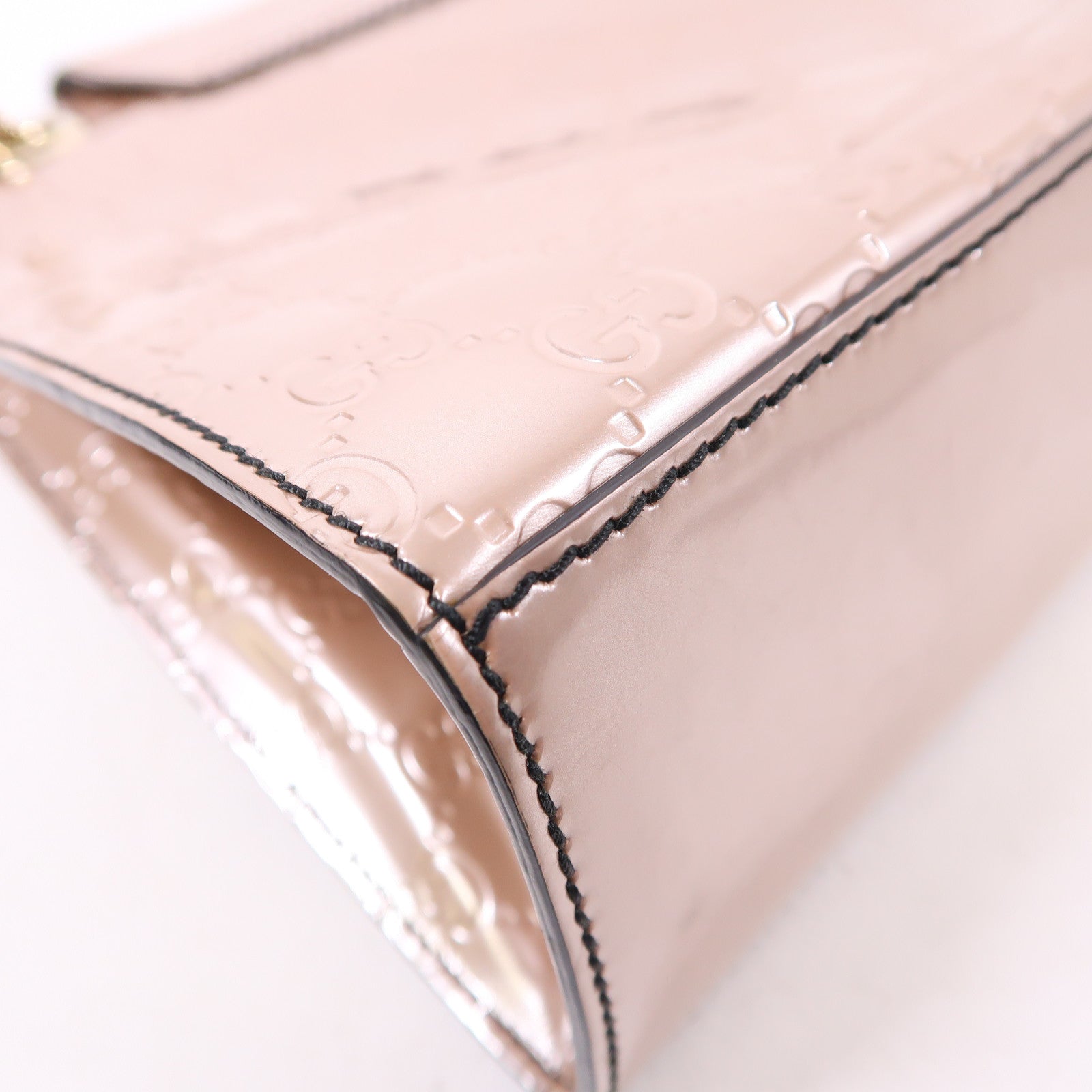 GUCCI 漆皮皮革Chain Shoulder Bag銀扣鏈帶肩背袋