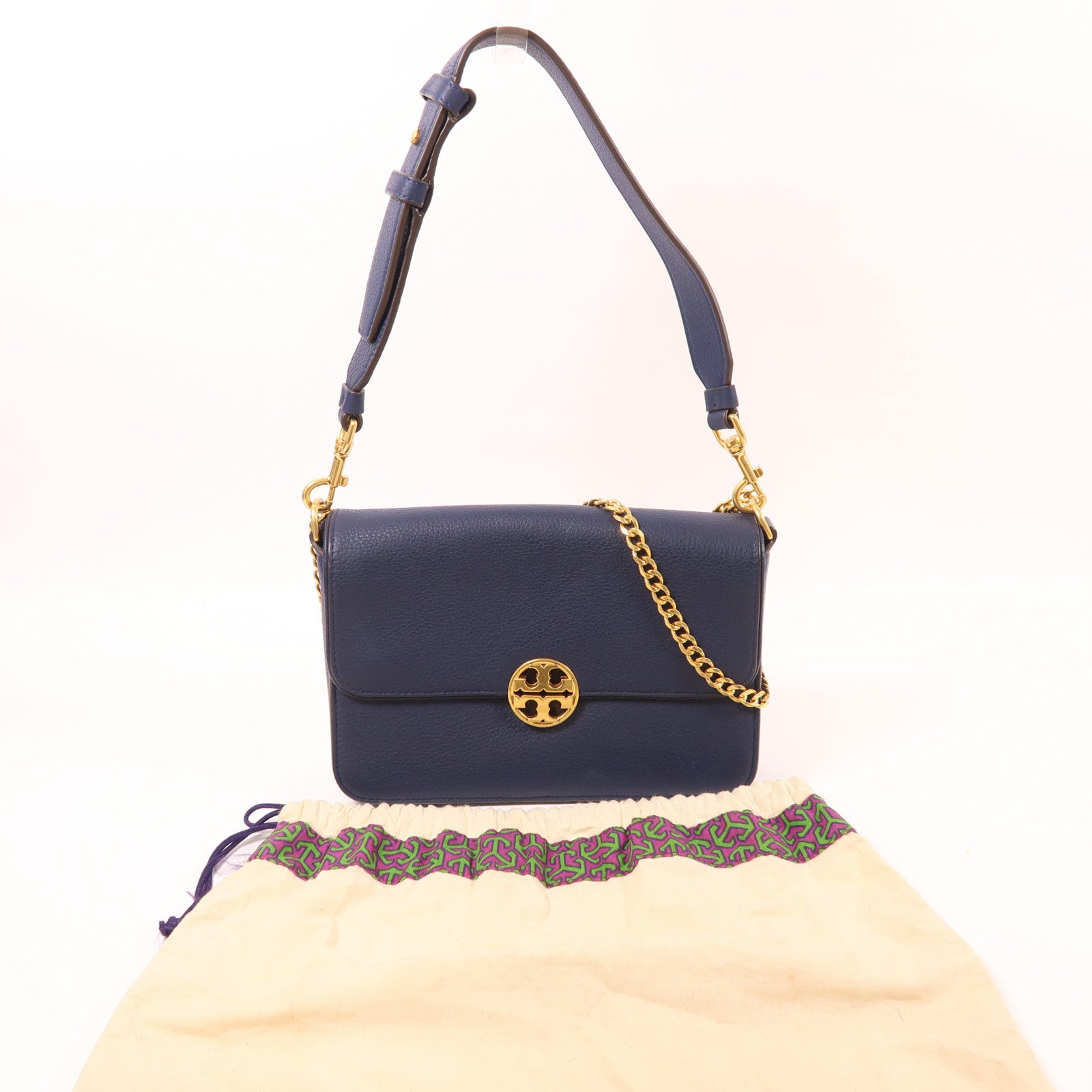 Tory Burch 牛皮皮革2 Way Bag金扣鏈帶手挽肩背兩用袋