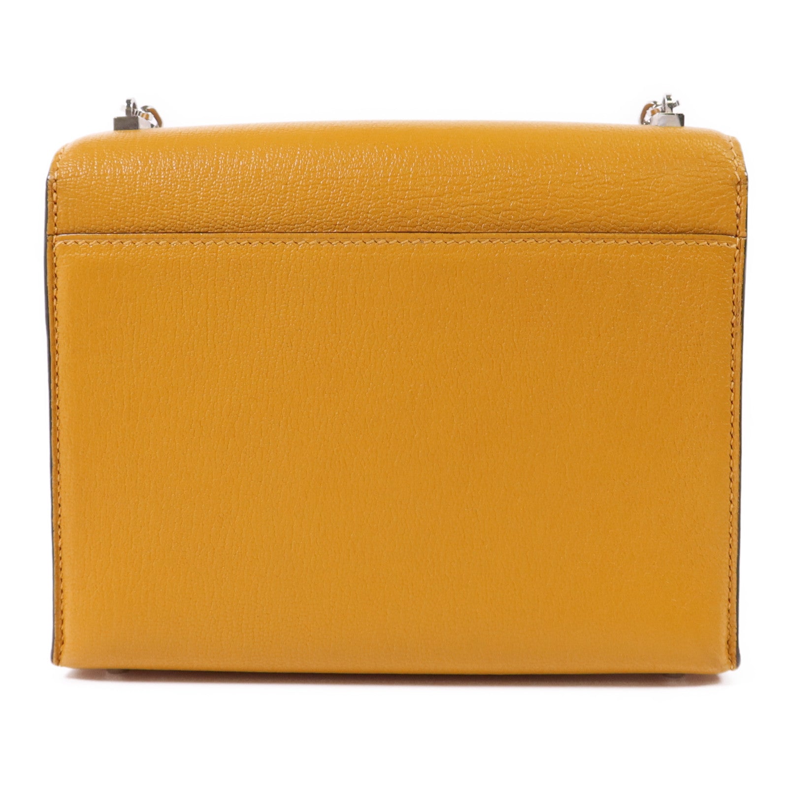 HERMES Chevre皮革Verrou Mini銀扣鏈帶肩背袋Jaune Ambre