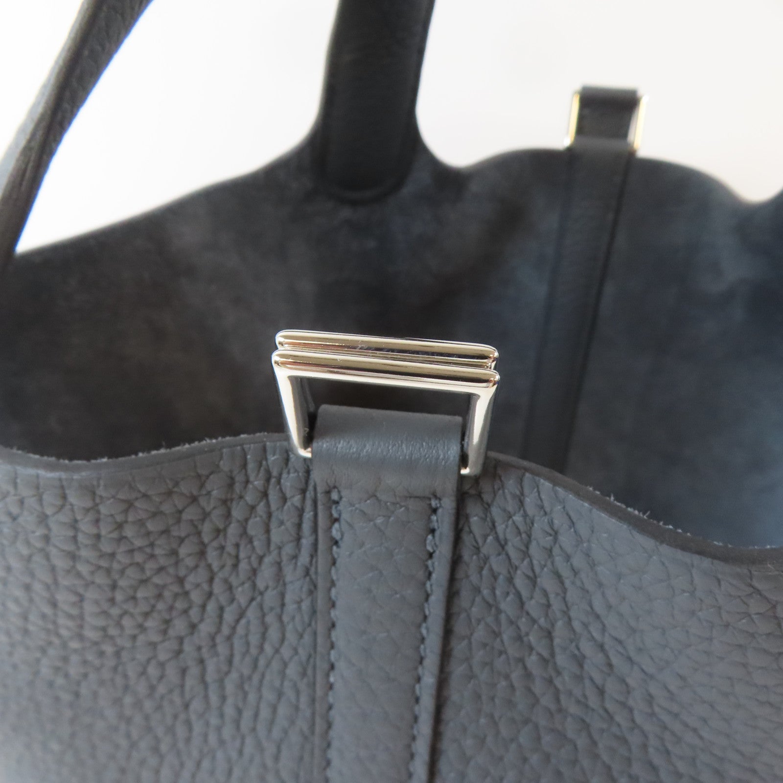HERMES Clemence皮革Picotin PM銀扣手挽袋Gris Misty/灰色