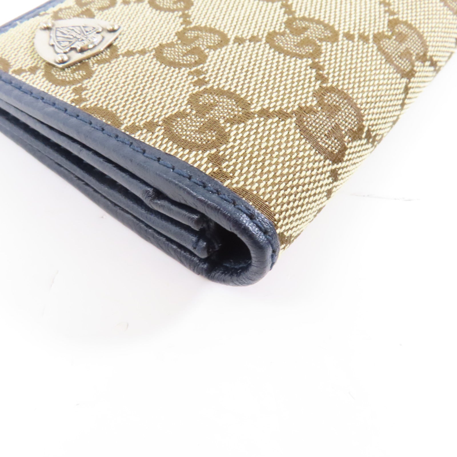 GUCCI 帆布Long Wallet銀扣長錢包棕色/藍色