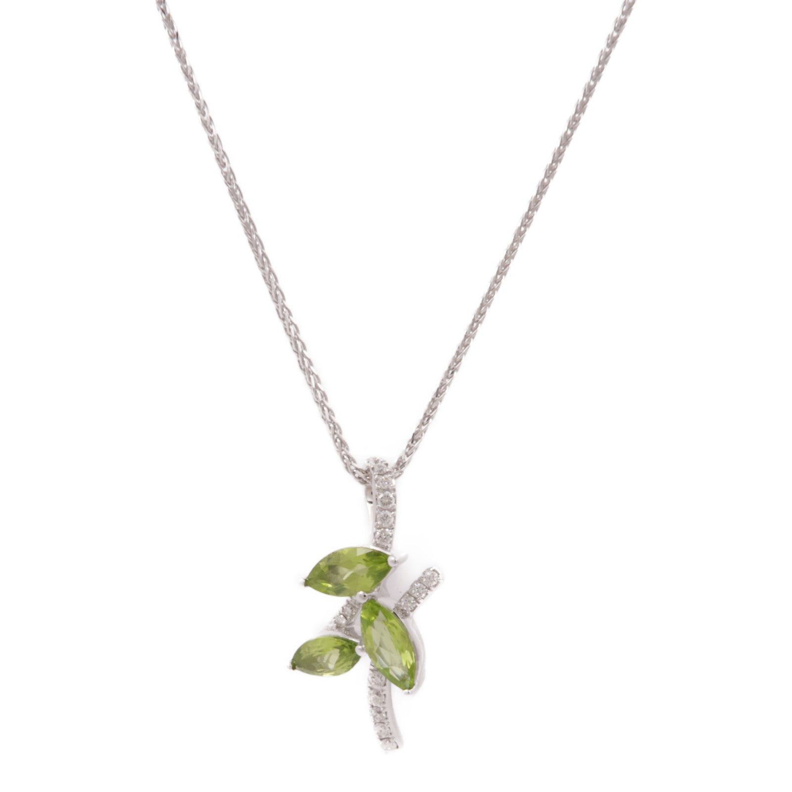 JEWELRY Peridot Diamond Necklace 18K White Gold