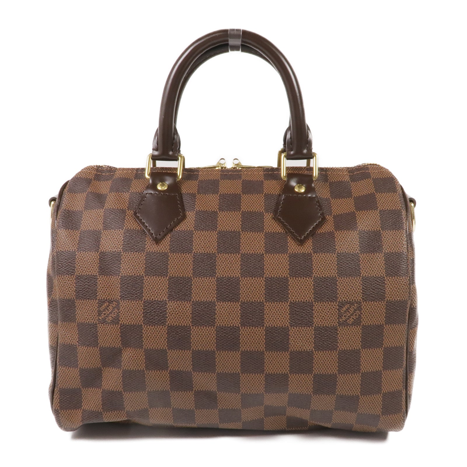 LOUIS VUITTON Damier Speedy Bandouliere 25金扣手挽肩背兩用袋棕色