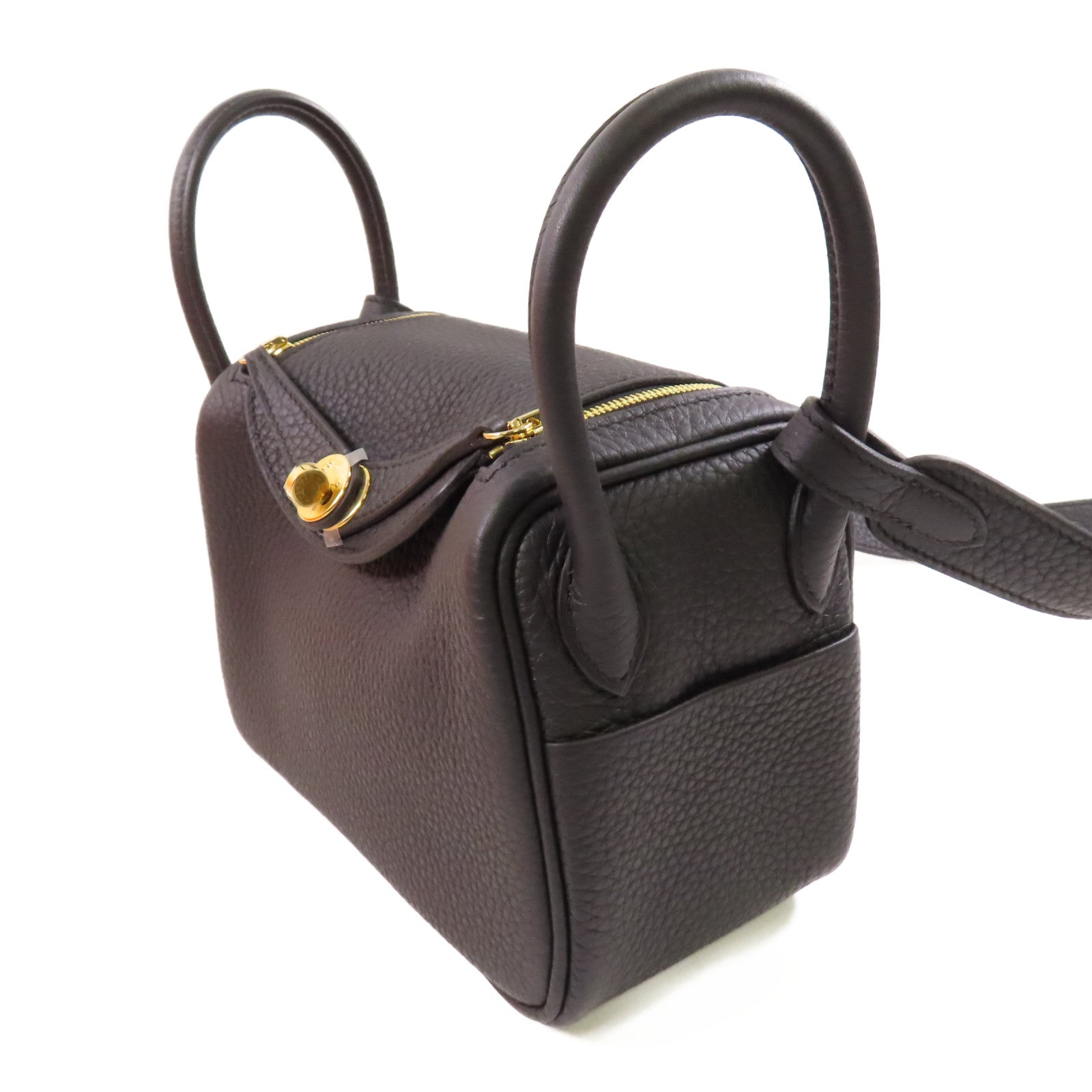 HERMES Clemence皮革Mini Lindy金扣手挽肩背兩用袋Noir