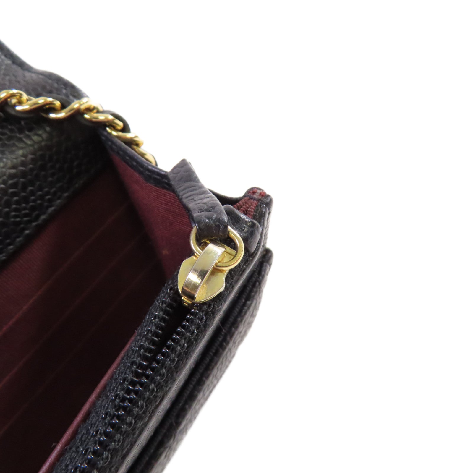 CHANEL 菱格Caviar皮革WOC Wallet On Chain Shoulder Bag金扣鏈帶肩背袋黑色