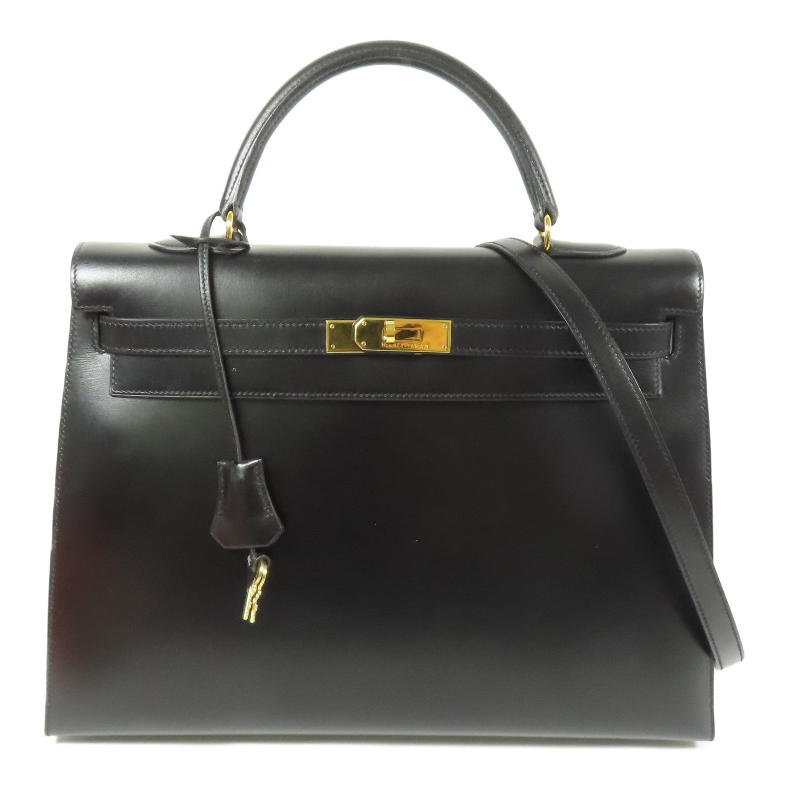 HERMES Calf皮革Kelly 35金扣手挽肩背兩用袋Noir