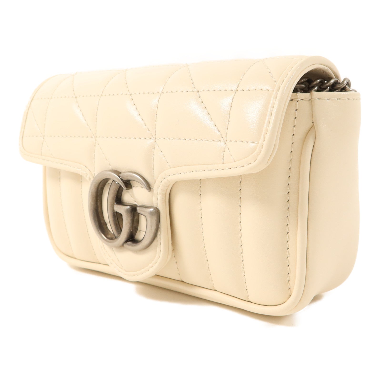 GUCCI 牛皮皮革GG Marmont Super Mini銀扣鏈帶肩背袋