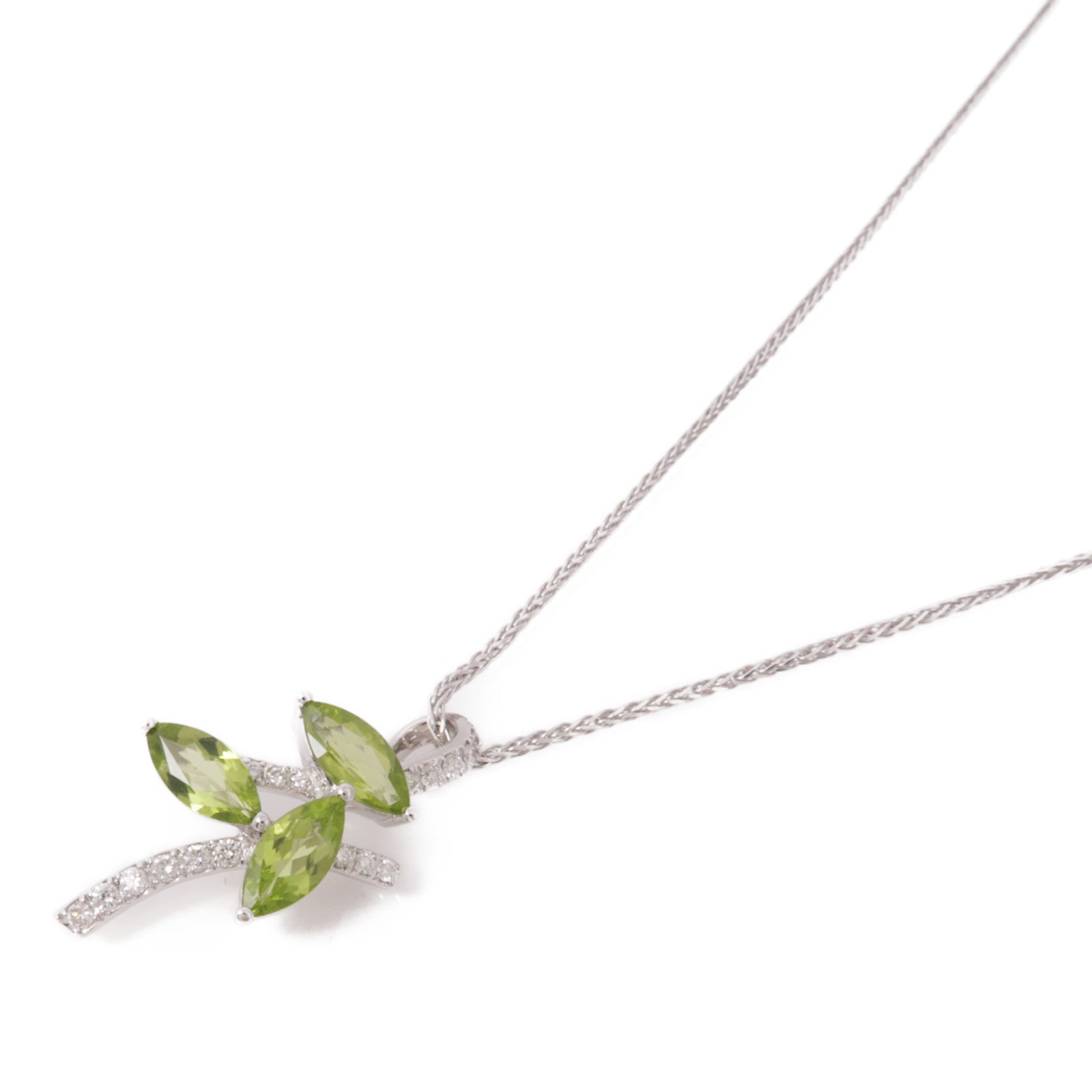 JEWELRY Peridot Diamond Necklace 18K White Gold