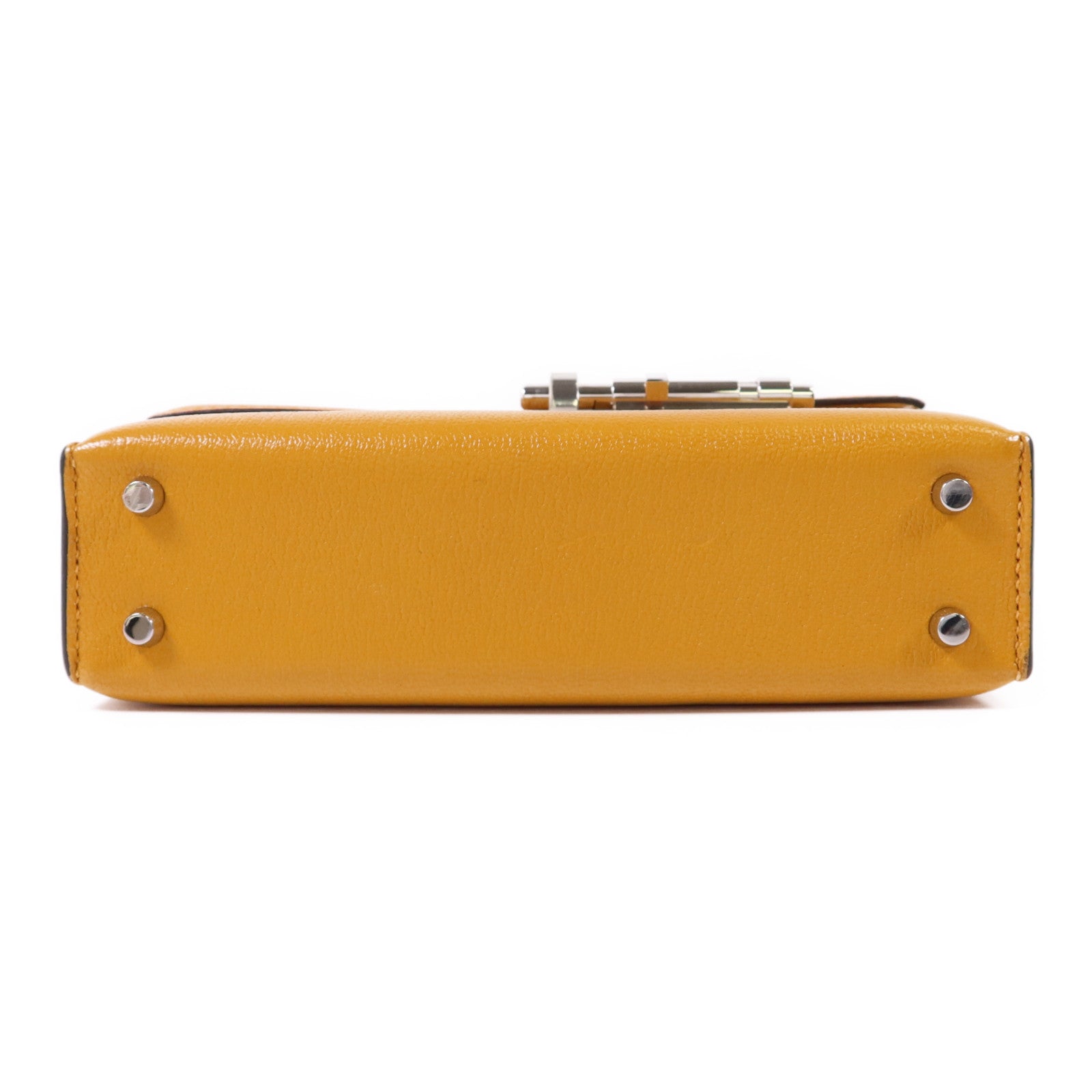 HERMES Chevre皮革Verrou Mini銀扣鏈帶肩背袋Jaune Ambre