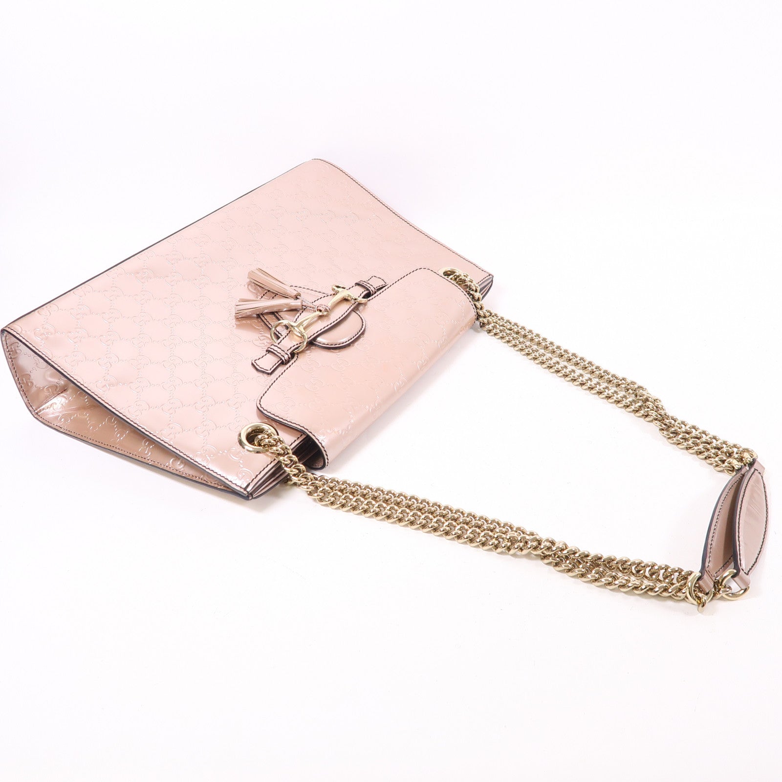 GUCCI 【激減優惠】漆皮皮革Chain Shoulder Bag銀扣鏈帶肩背袋