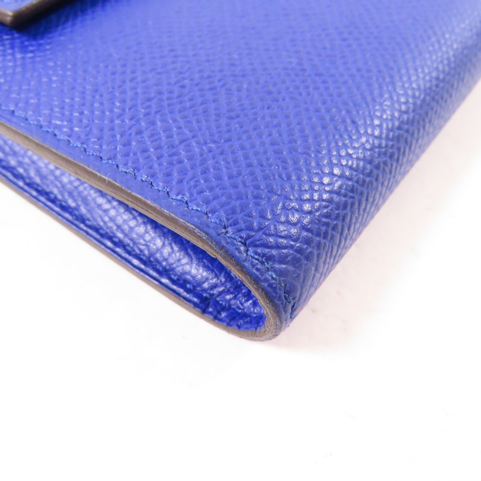 HERMES Epsom皮革Kelly Compact Wallet銀扣錢包Electric Blue藍色