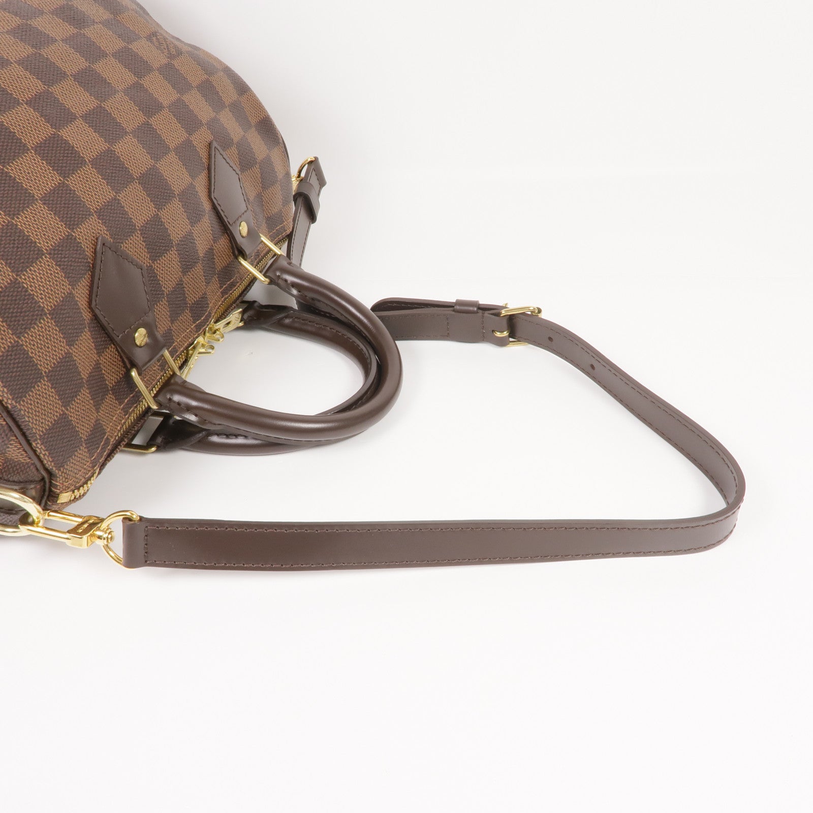LOUIS VUITTON Damier Speedy Bandouliere 25金扣手挽肩背兩用袋棕色