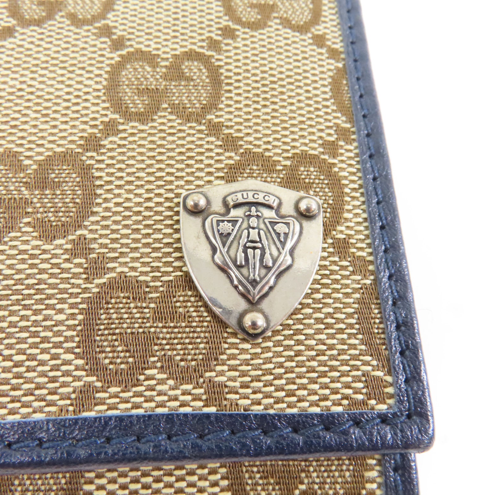 GUCCI 帆布Long Wallet銀扣長錢包棕色/藍色