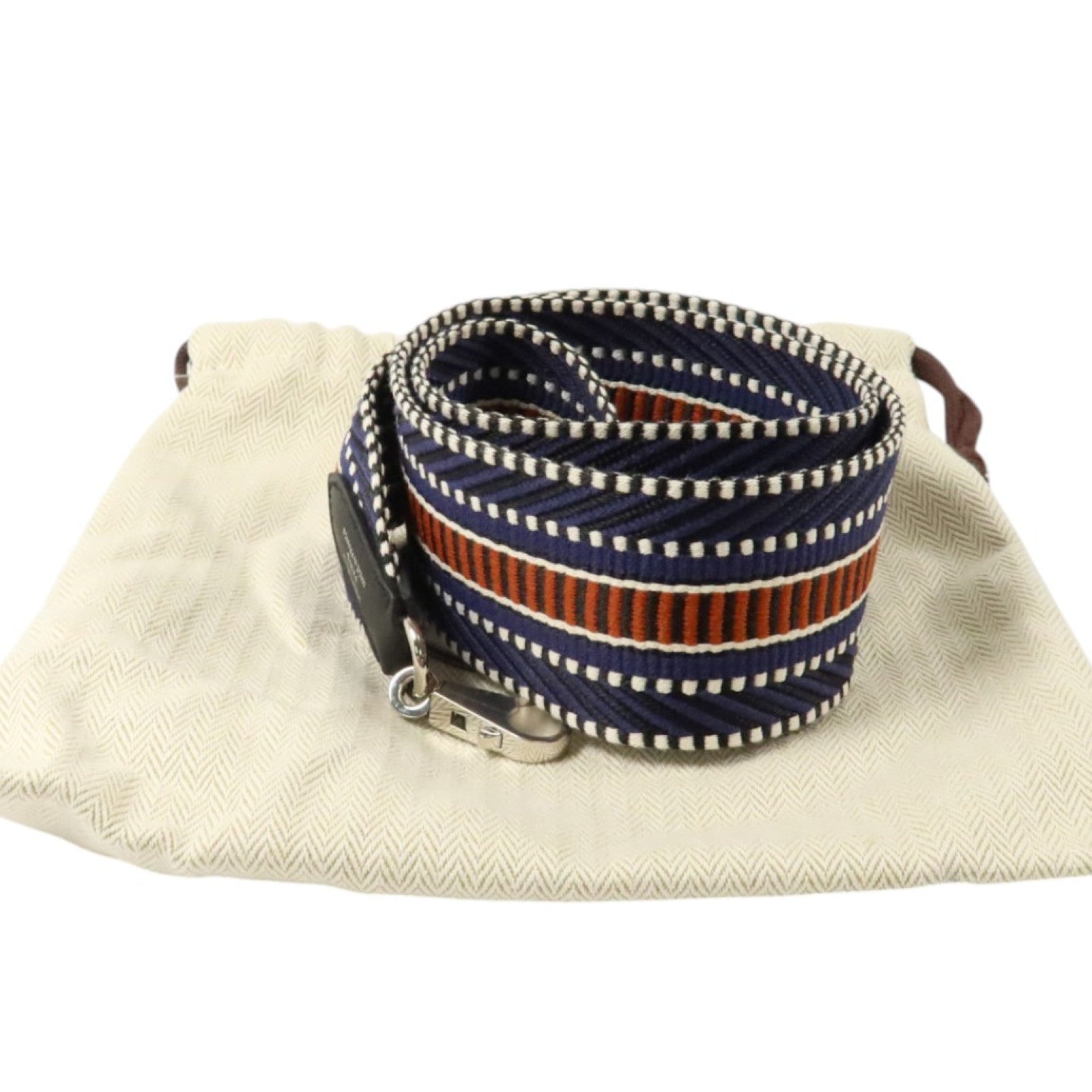HERMES 帆布/Swift皮革Sangle Cavale Bag Strap 50mm銀扣肩帶Bleu Saphir