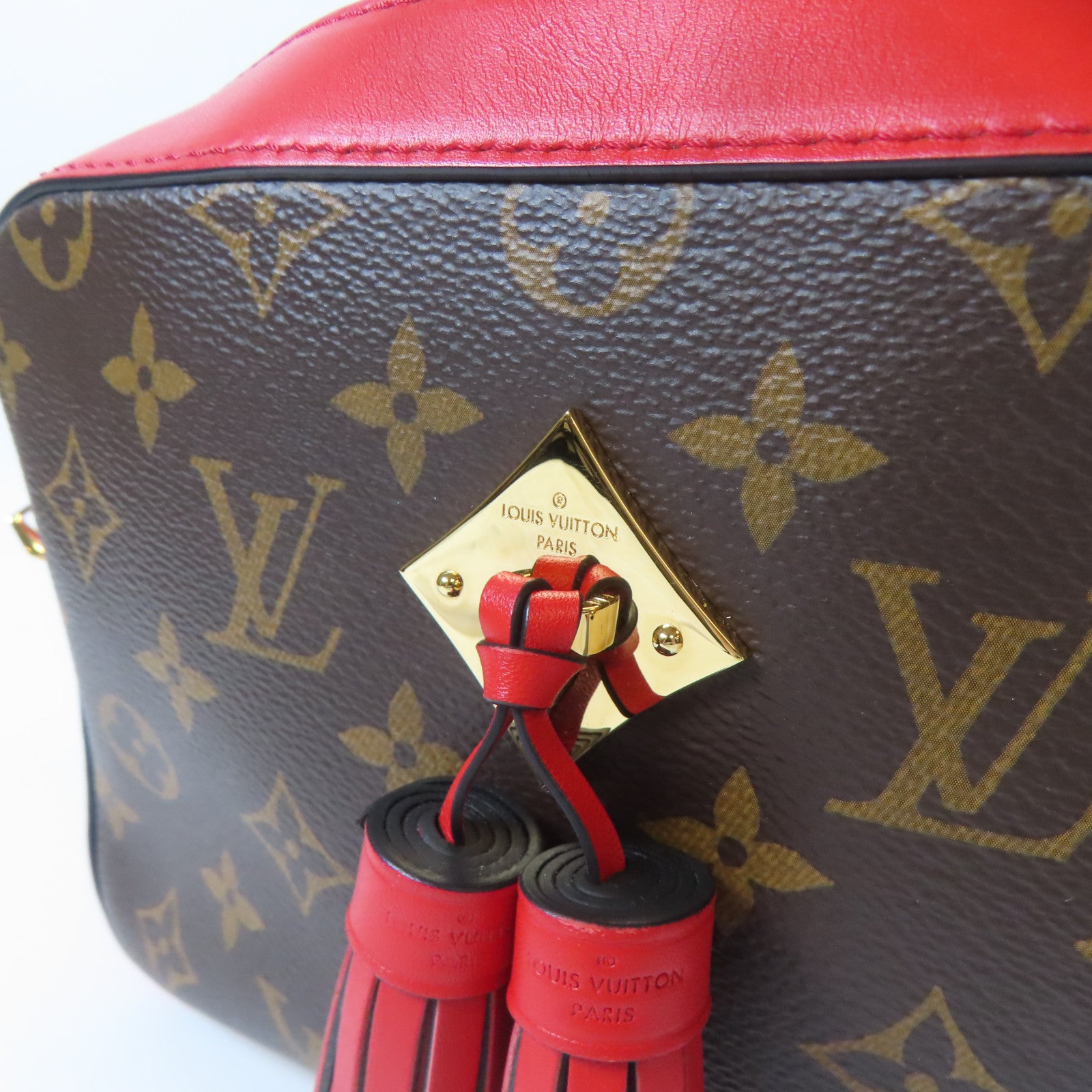 LOUIS VUITTON Monogram Saintonge金扣手挽肩背兩用袋啡色/紅色