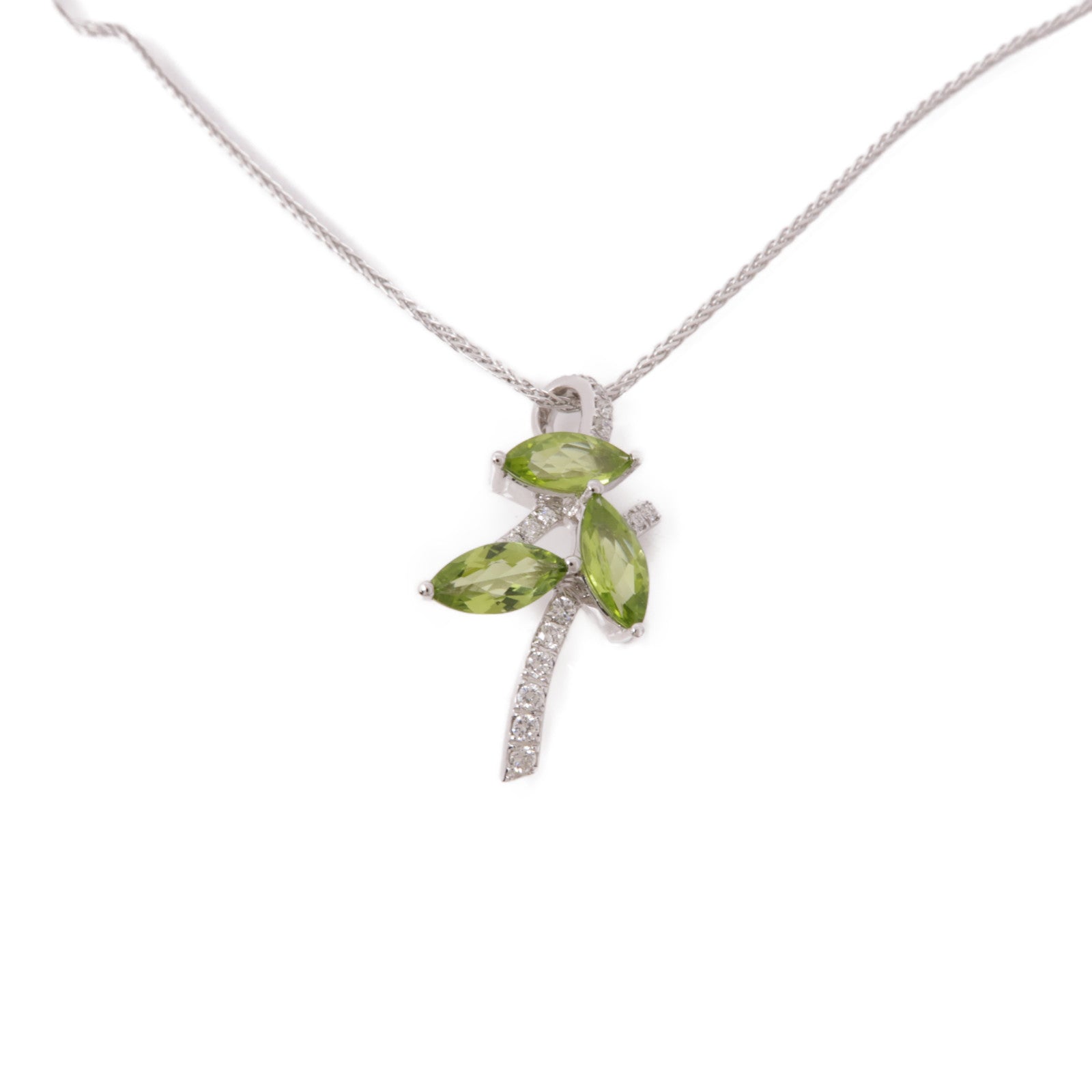 JEWELRY Peridot Diamond Necklace 18K White Gold