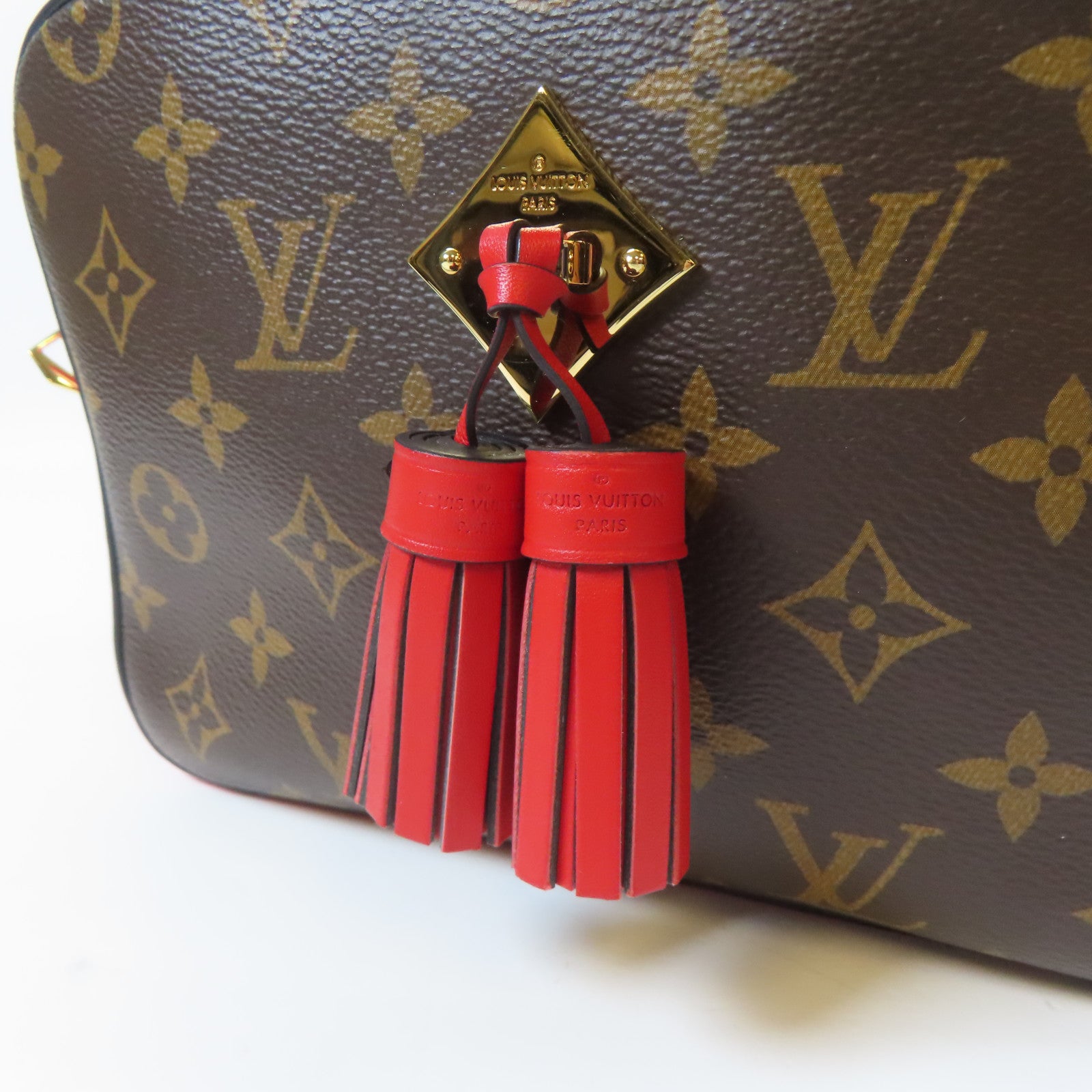 LOUIS VUITTON Monogram Saintonge金扣手挽肩背兩用袋啡色/紅色