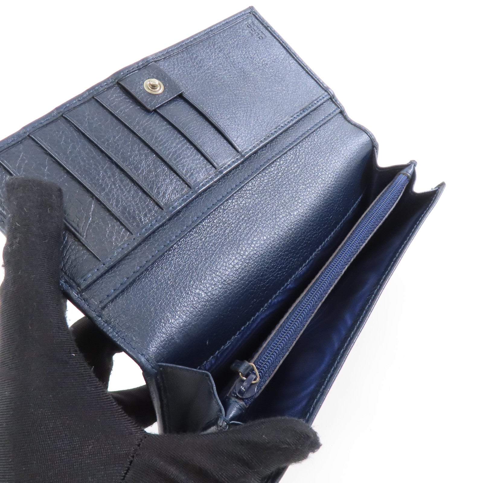 GUCCI 帆布Long Wallet銀扣長錢包棕色/藍色